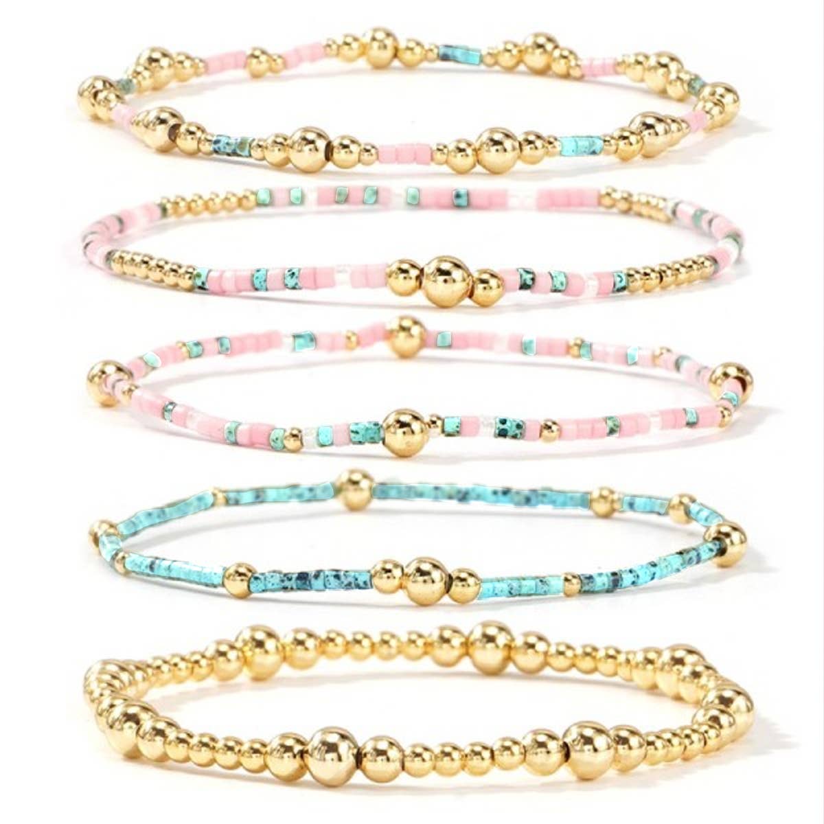 MULTI LAYER NATURAL STONE BALL CHAIN LINK BRACELET | 40B5182: MULTI | Stella & Grace Boutique .