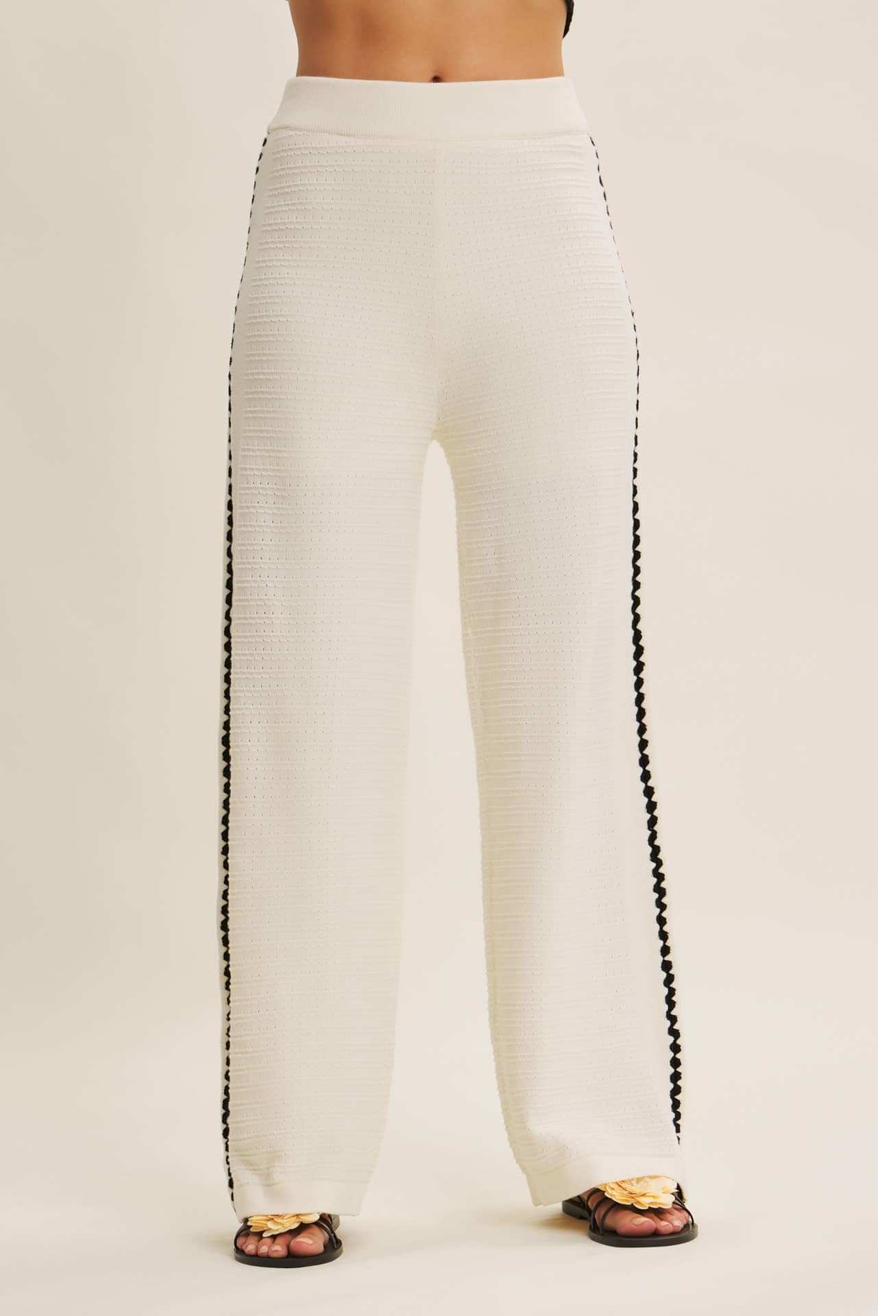 Ivory Coastal Textured Wide-Leg Knit Pants