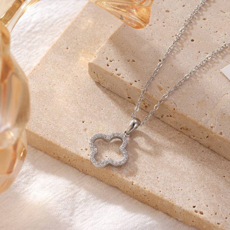 18K STAINLESS STEEL TARNISH FREE CLOVER NECKLACE | 40NK9680: Silver | Stella & Grace Boutique .