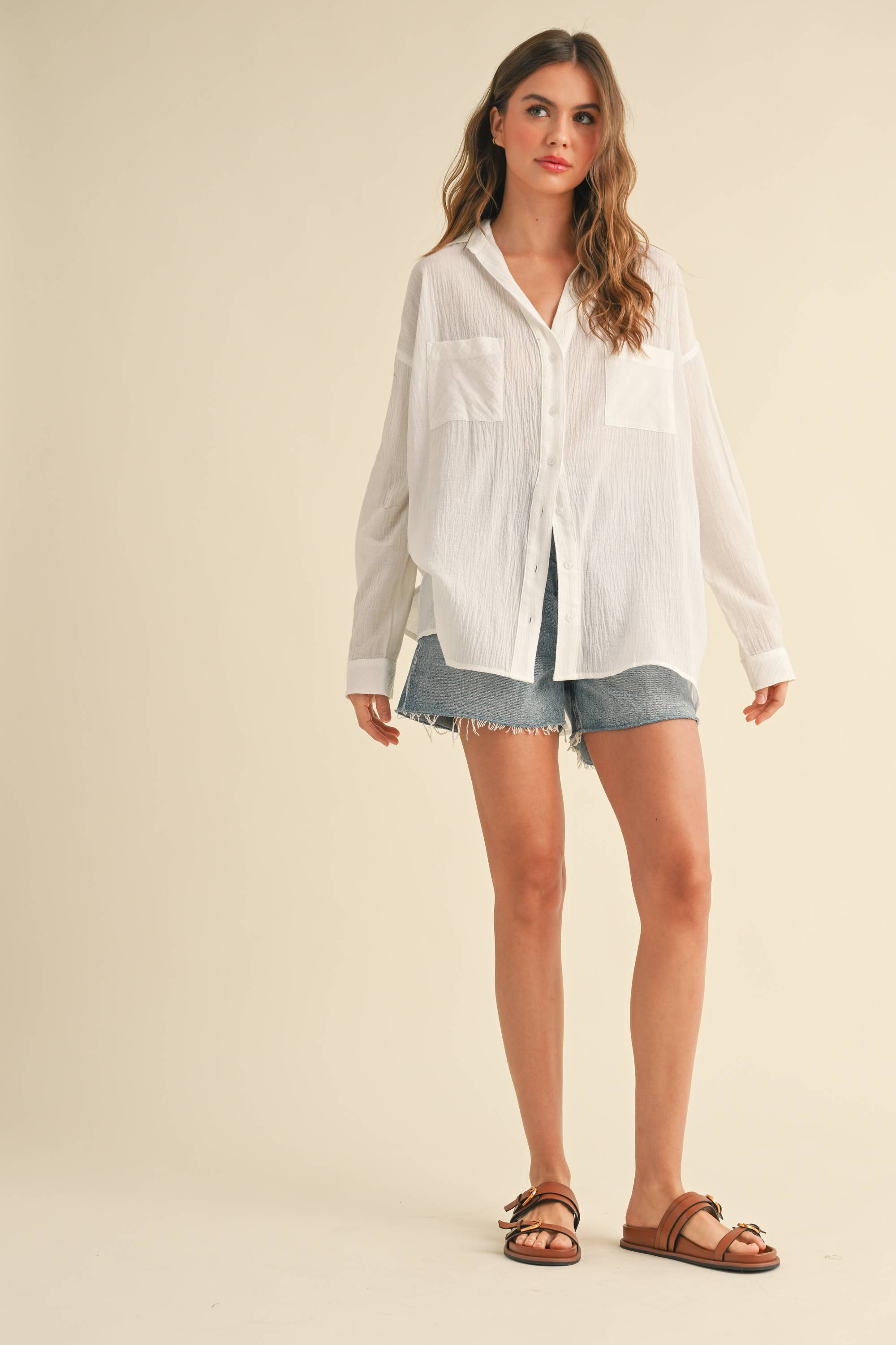 T5235 BUTTONDOWN BASIC COTTON SHIRTS: White / S | Stella & Grace Boutique .