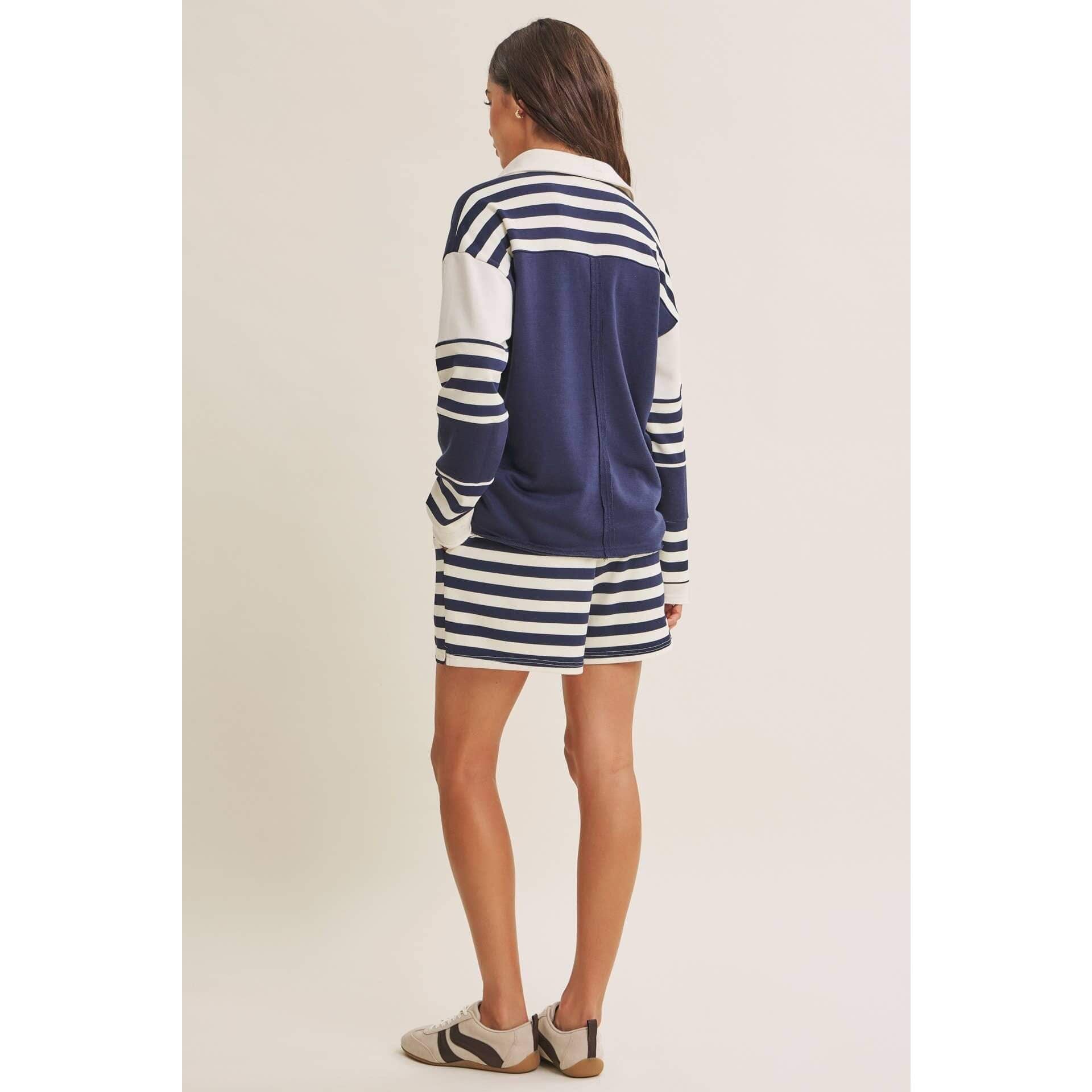 Coastal Stripe Relaxed French Terry Collared Top