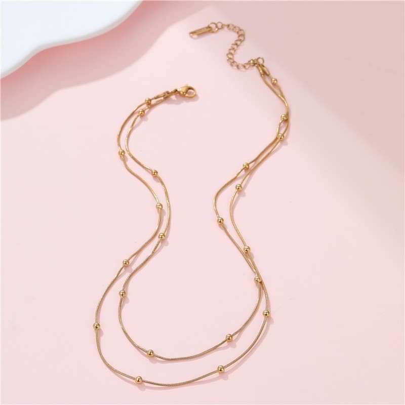 18K STAINLESS STEEL TARNISH FREE LAYERED NECKLACE | 40NK9684: Gold