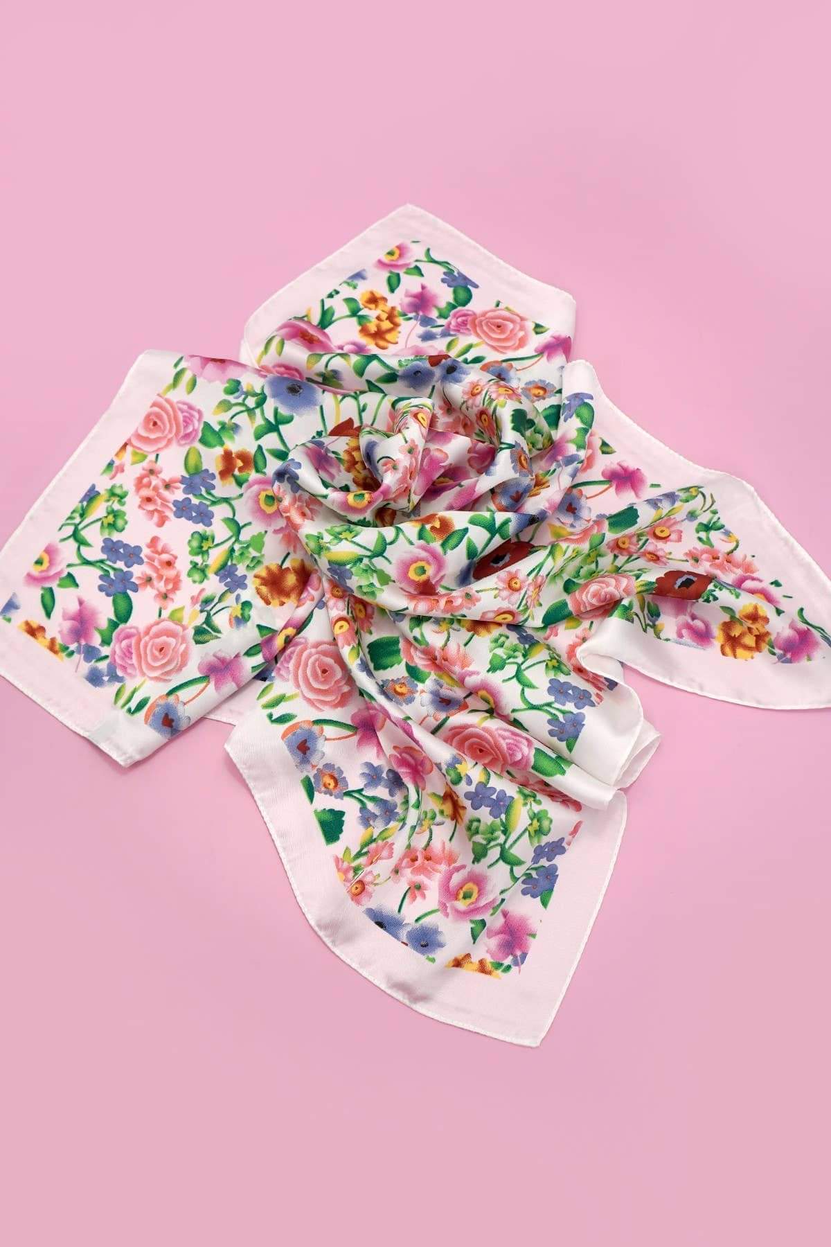 Stella Floral Square Bandana Scarf – Versatile 27" Satin-Feel Wrap
