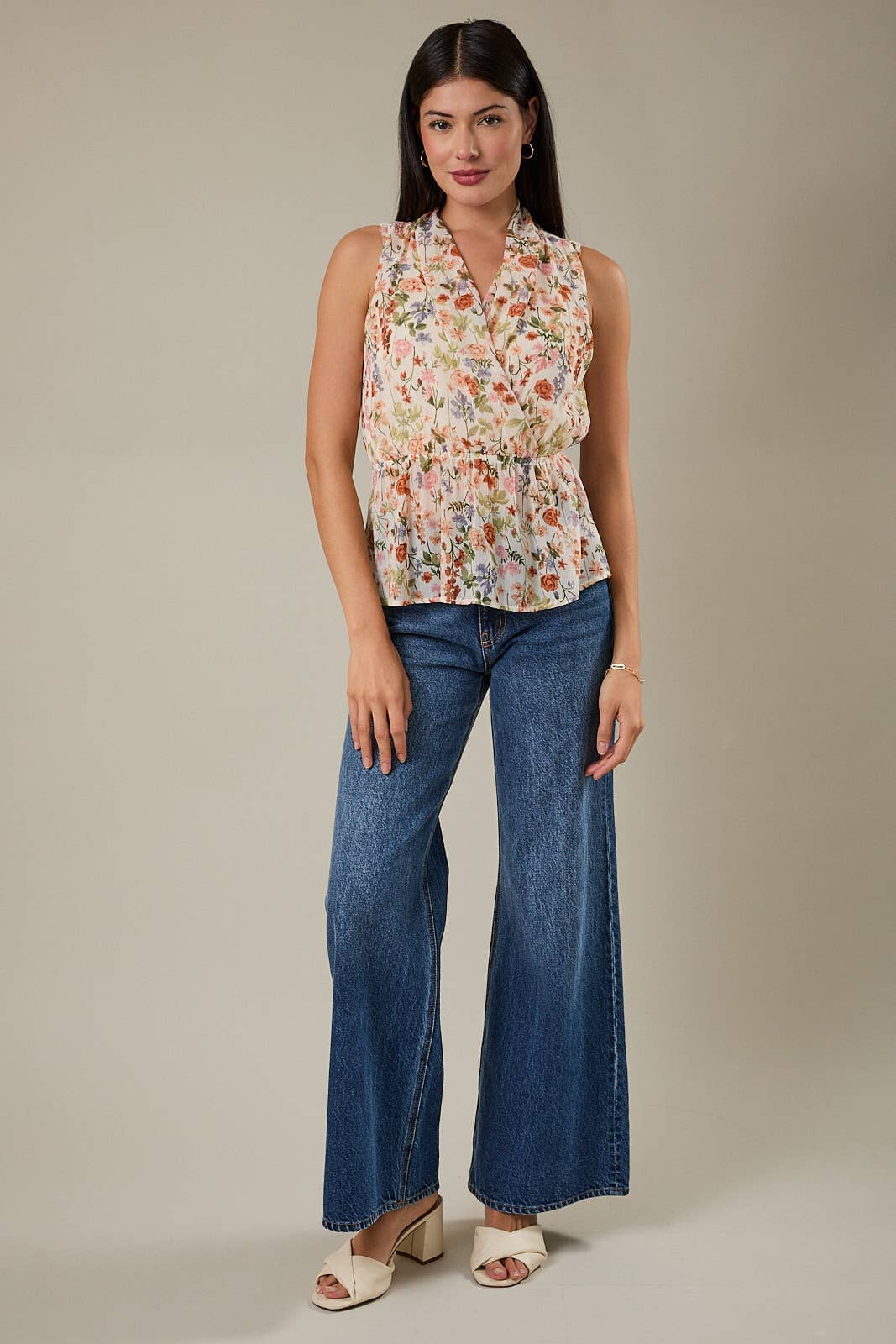 Floral Surplice Peplum Top