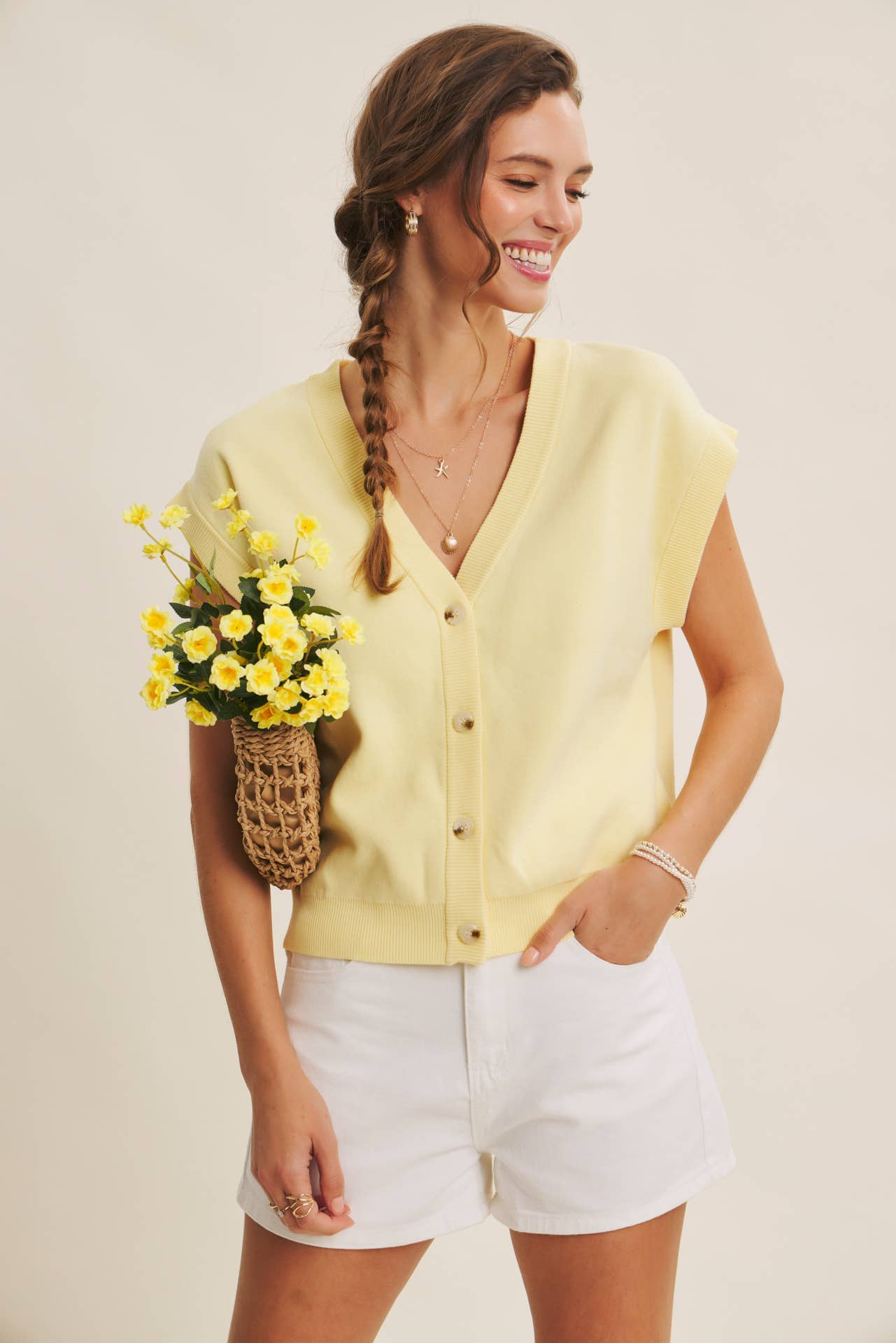 MULTI-WAY VERSATILITY SOFT COTTON BUTTON-DOWN SWEATER VEST: WINTER NAVY / L
