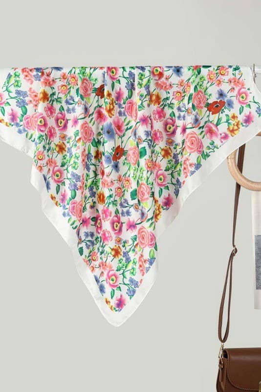 LARGE FLORAL PRINT BANDANA SCARF | 40SC656: White | Stella & Grace Boutique .