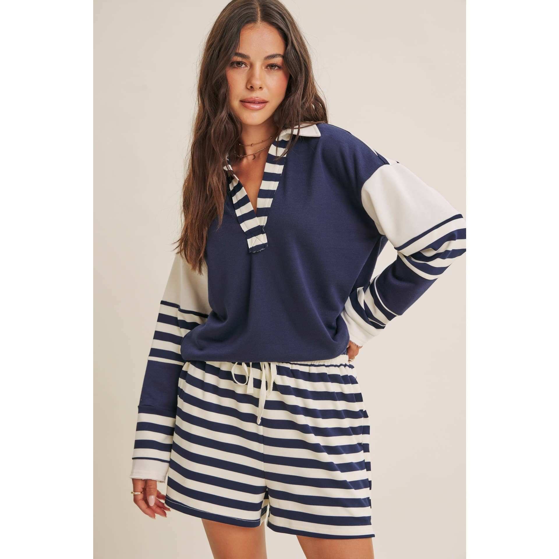 Coastal Stripe French Terry Lounge Shorts - Ultra-Soft Relaxed Fit