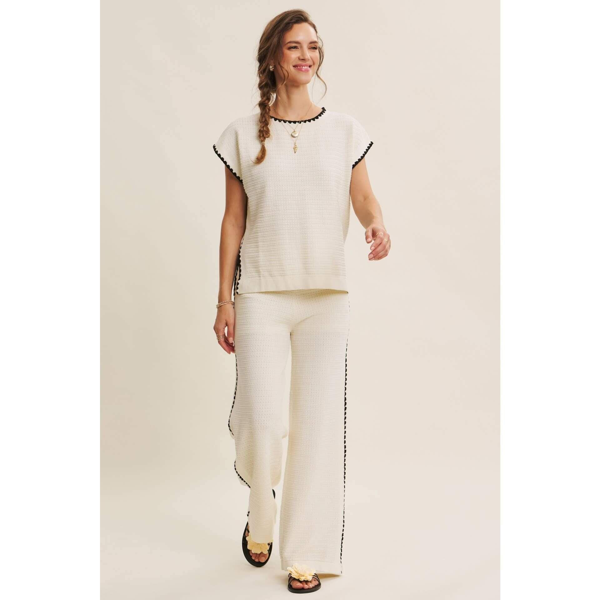 Ivory Coastal Textured Wide-Leg Knit Pants