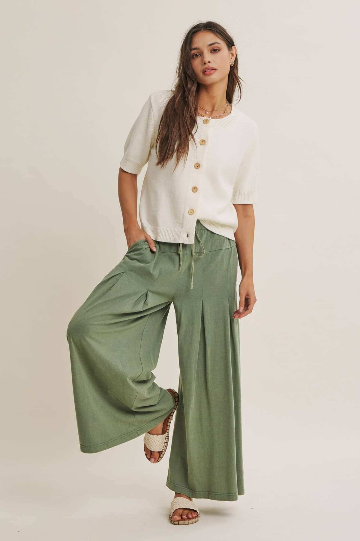 WEEKEND COFFEE MINIMAL SILHOUETTE COTTON CARDIGAN: IVORY / S