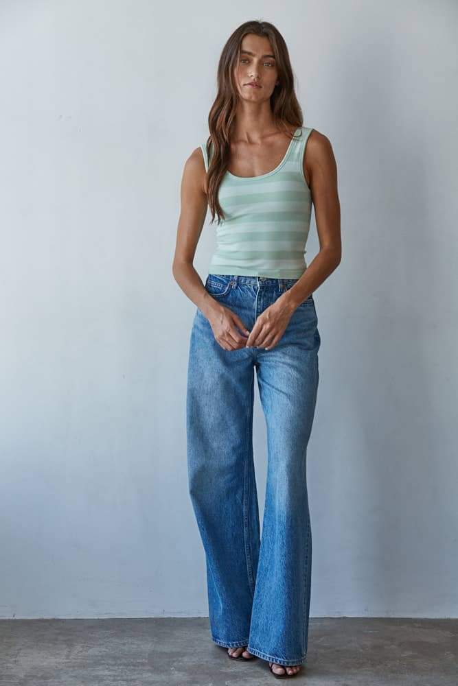 S1309N | Knit Striped Seamless Padded Tank Top : Dusty Mint / SM
