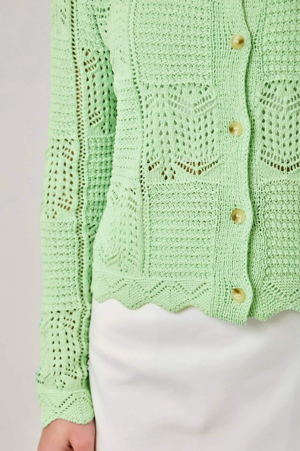 71163 Spring Pointelle Cardigan: Pistachio / Large