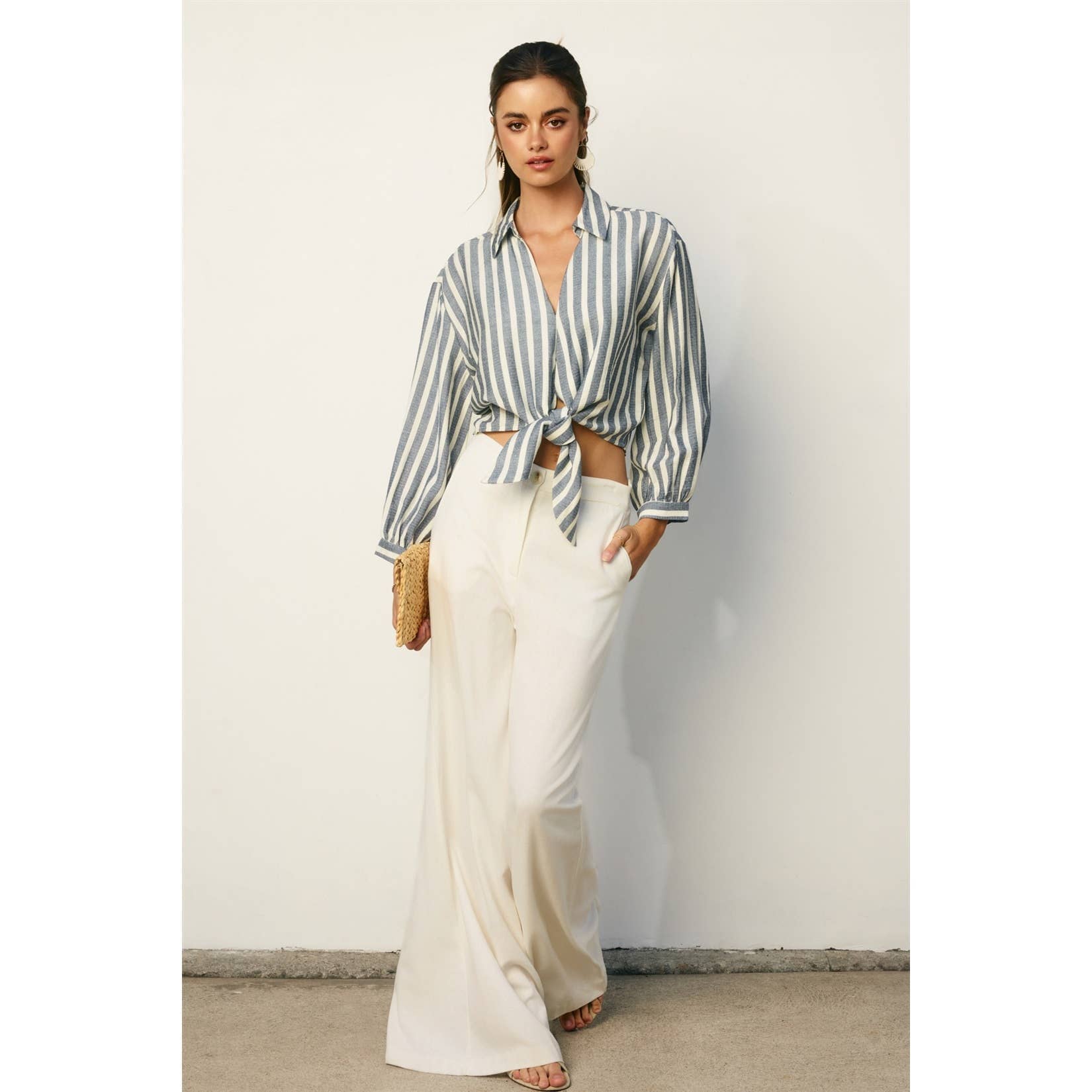 Saltwater Stripe Knot Front Shirt: CHAMBRAY STRIPE / S-M-L(2-2-2)
