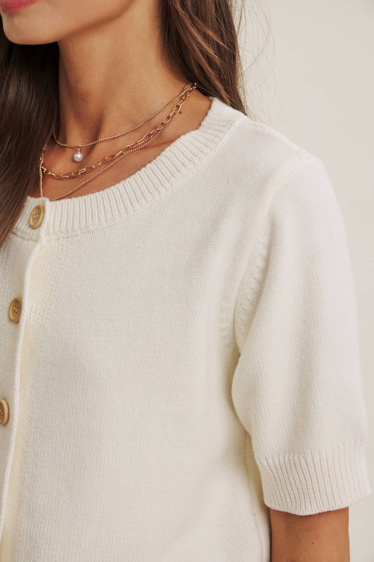 WEEKEND COFFEE MINIMAL SILHOUETTE COTTON CARDIGAN: IVORY / S