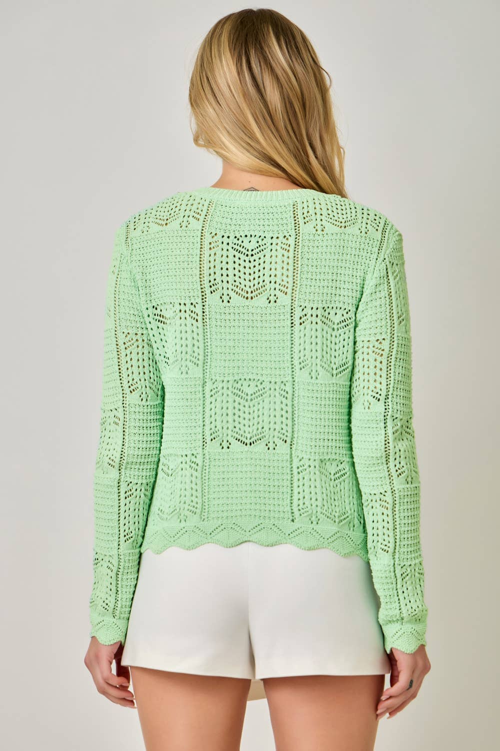 71163 Spring Pointelle Cardigan: Pistachio / Large