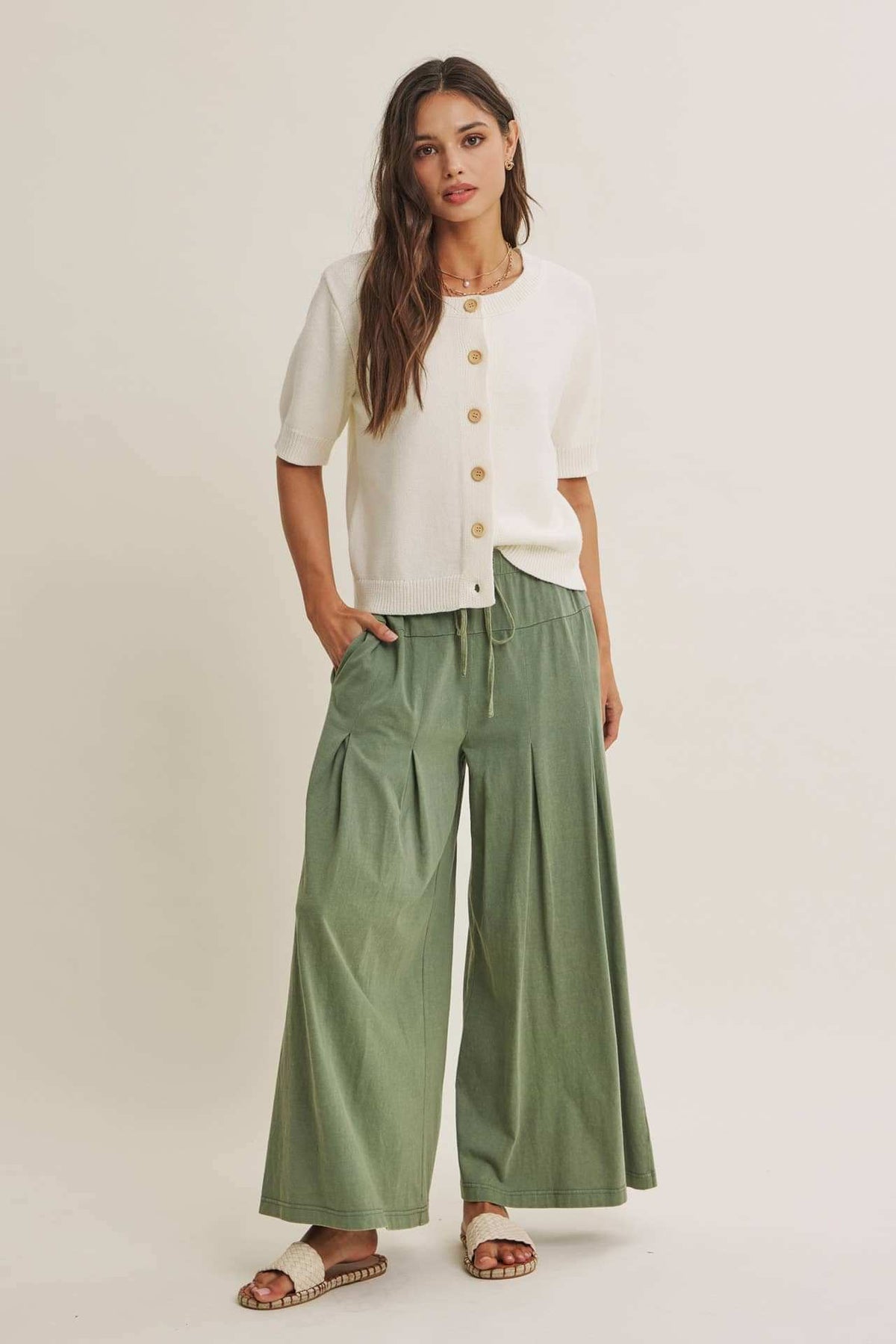 WEEKEND COFFEE MINIMAL SILHOUETTE COTTON CARDIGAN: IVORY / S