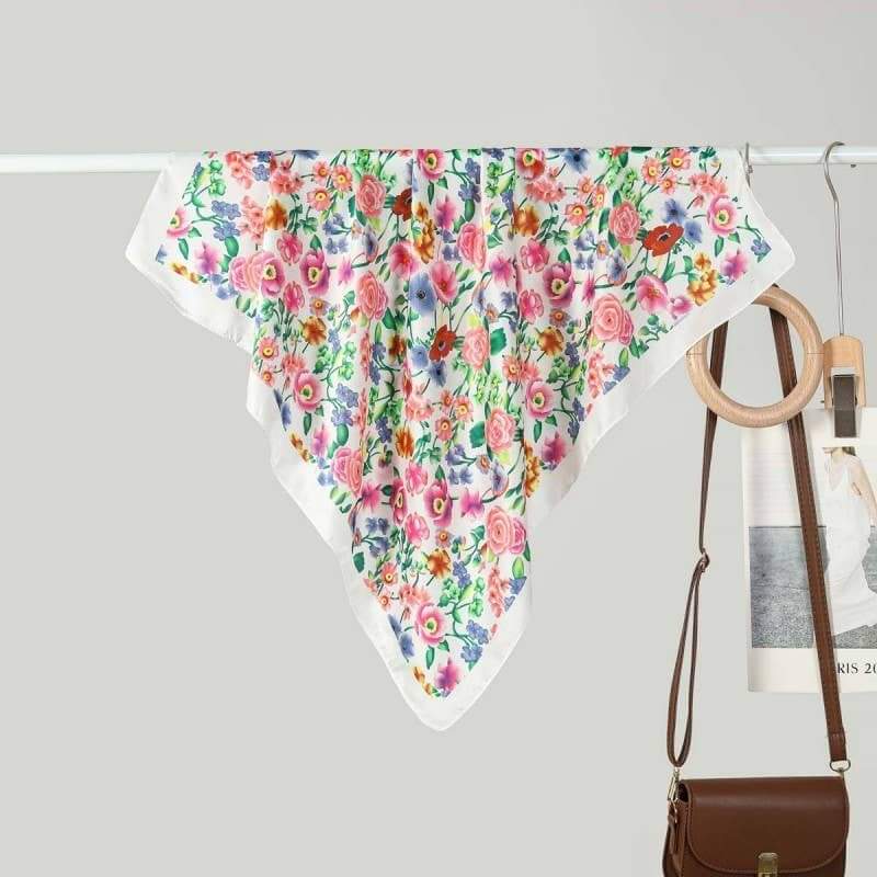 Stella Floral Square Bandana Scarf – Versatile 27" Satin-Feel Wrap