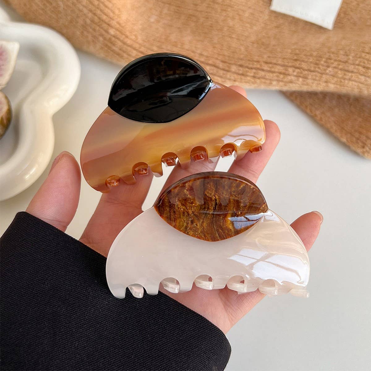 Large Hair Claw 3 Inch, Wood Print Acetate Clip_CWAHA2630: Beige / (OS) 2
