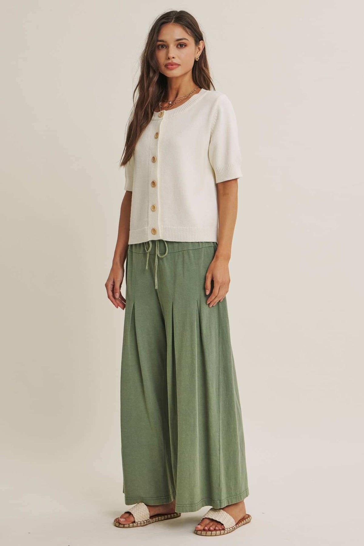 WEEKEND COFFEE MINIMAL SILHOUETTE COTTON CARDIGAN: IVORY / S