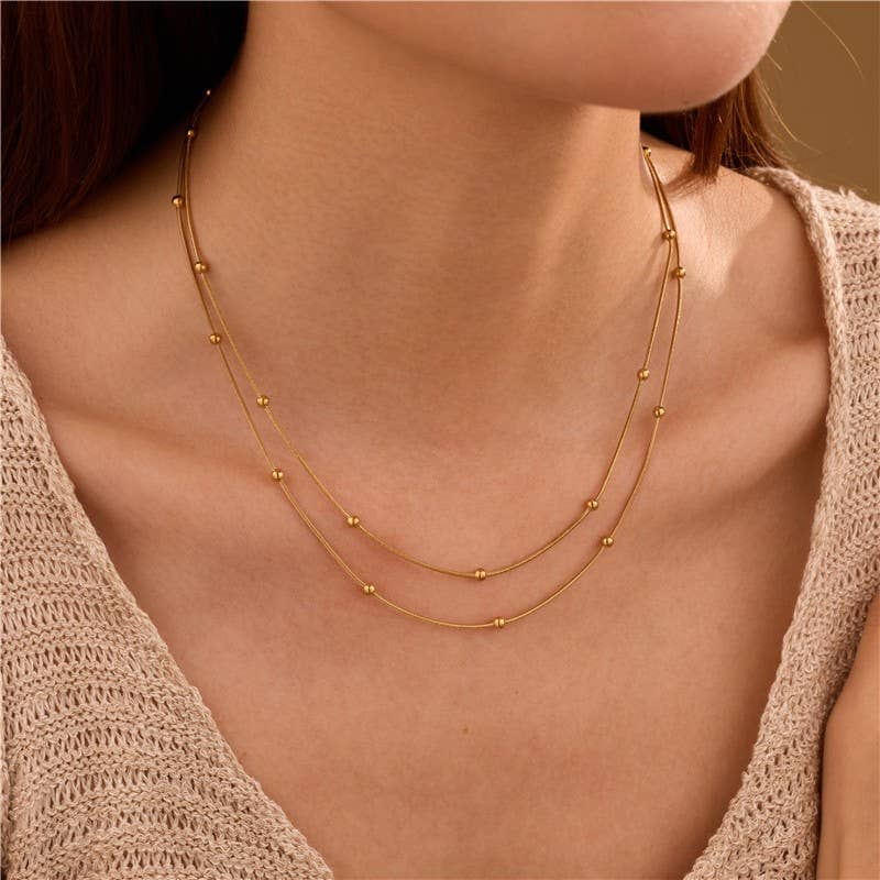 18K STAINLESS STEEL TARNISH FREE LAYERED NECKLACE | 40NK9684: Gold