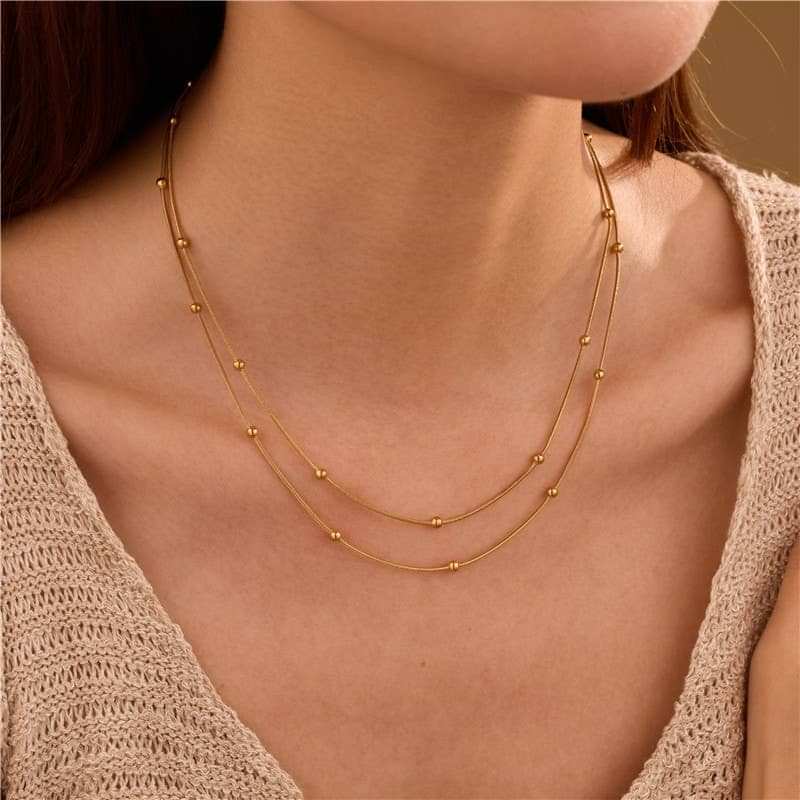18K STAINLESS STEEL TARNISH FREE LAYERED NECKLACE | 40NK9684: Gold