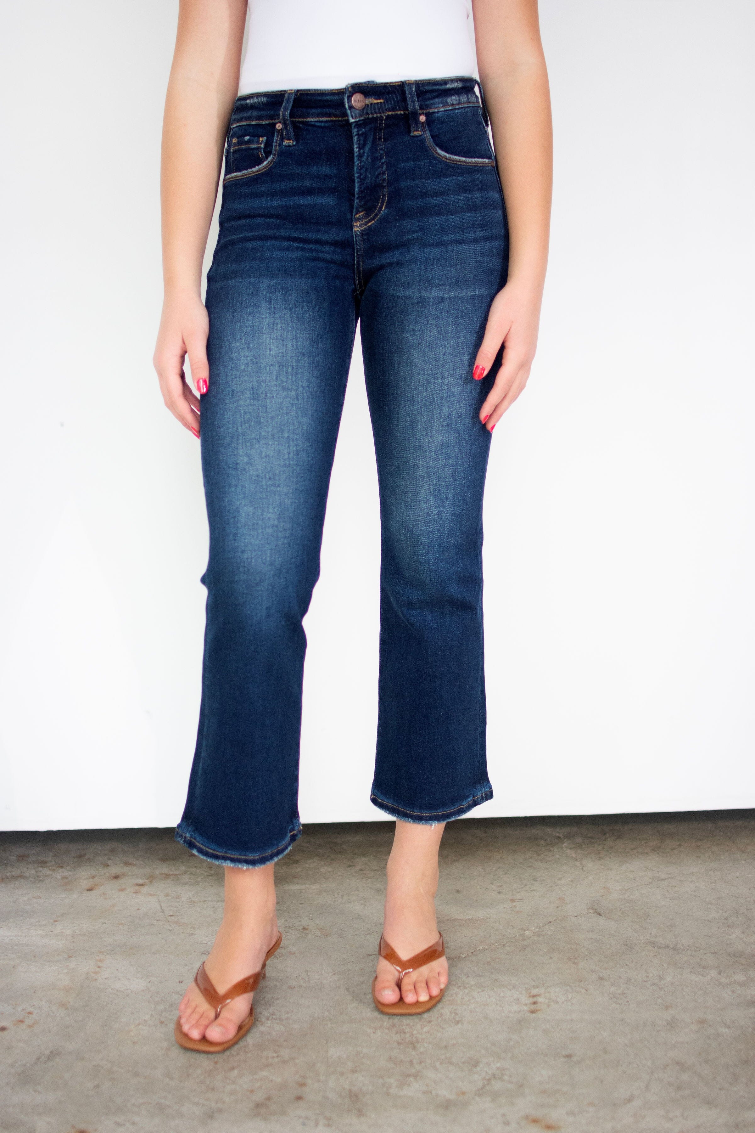 RISEN Deep Blue Tummy Control High Rise Crop Bootcut Jeans