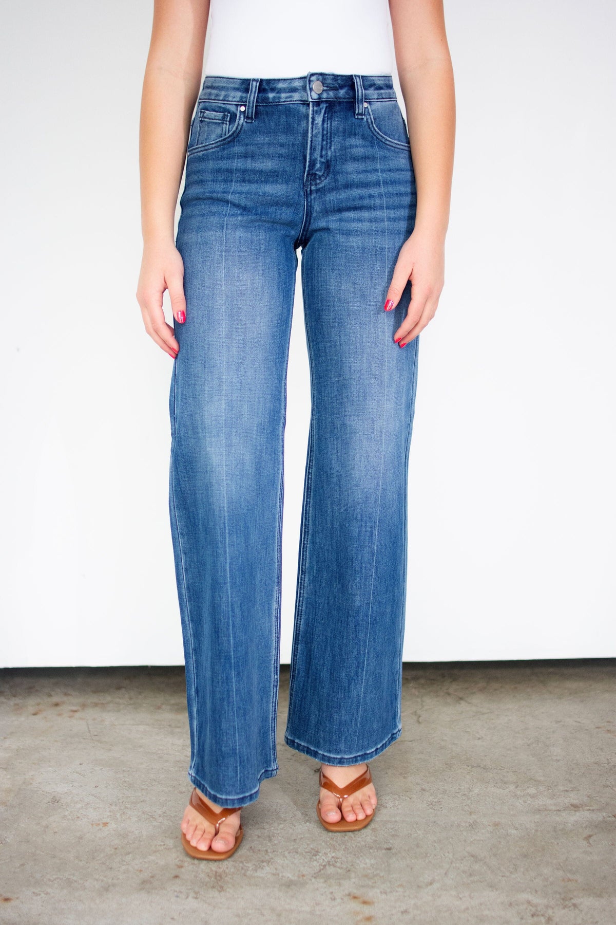 RISEN Tummy Control High-Rise Wide Leg Jeans | Slimming Seam Detail