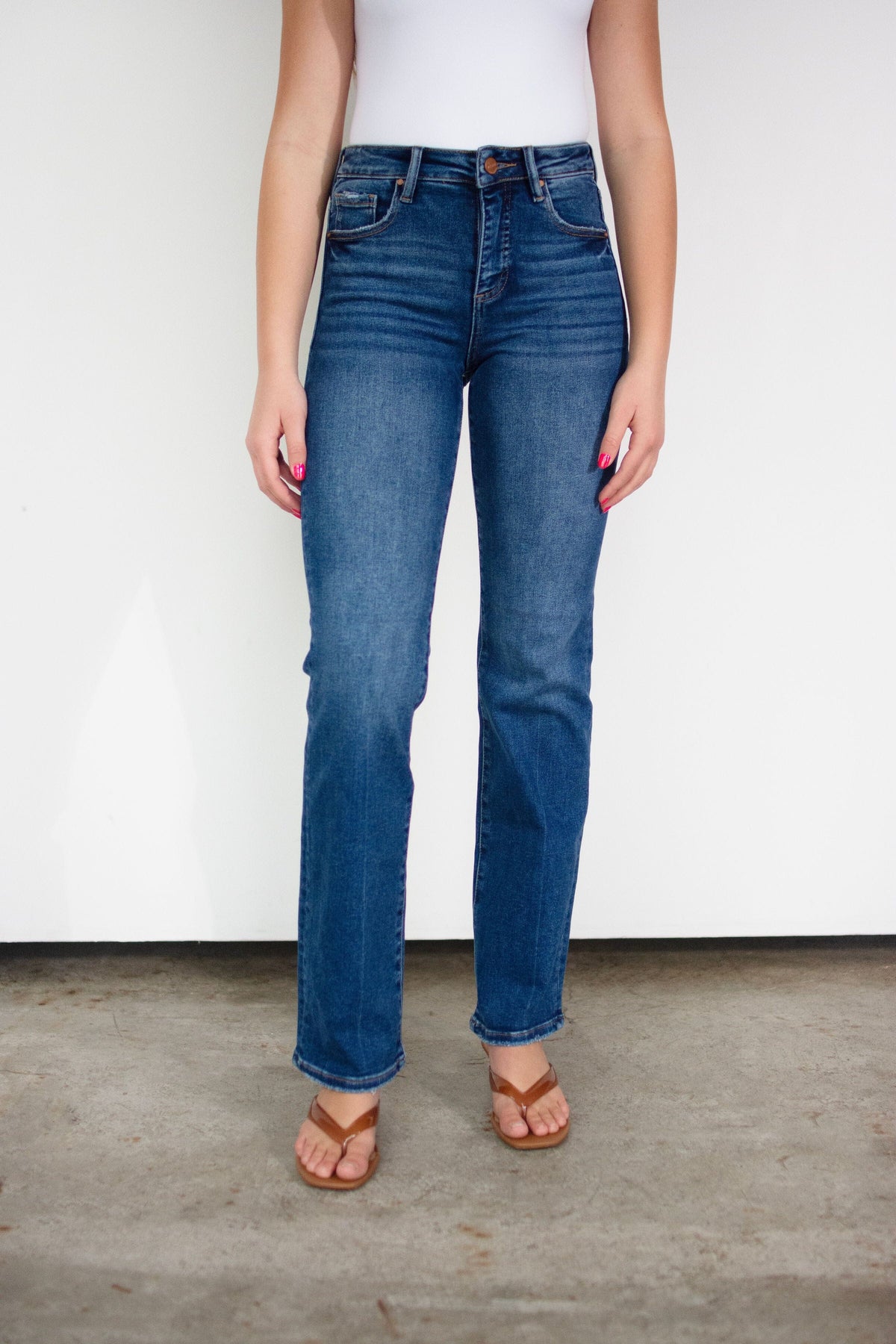 RISEN Tummy Control High-Rise Straight Leg Jeans - Dark Wash