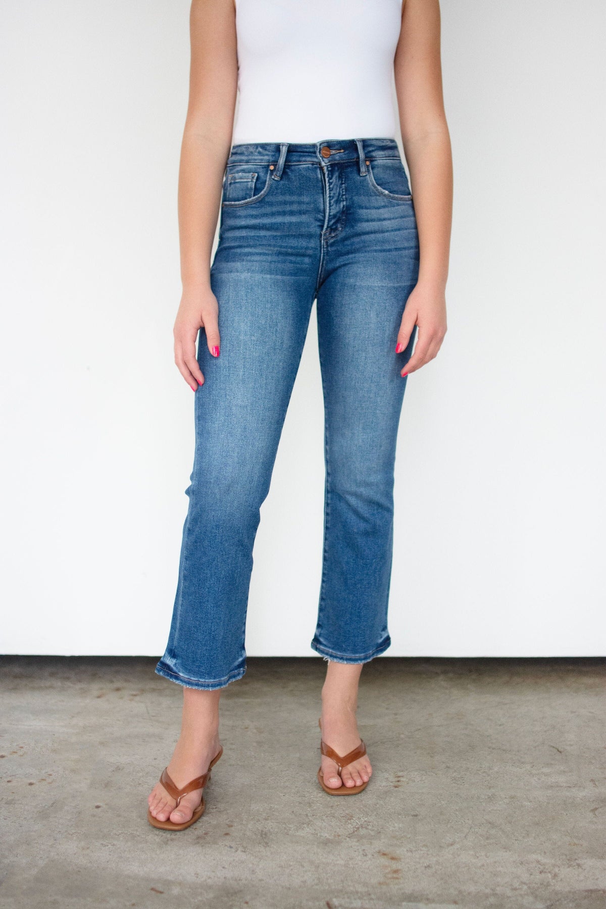 RISEN Dark Wash Tummy Control High Rise Crop Bootcut Jeans