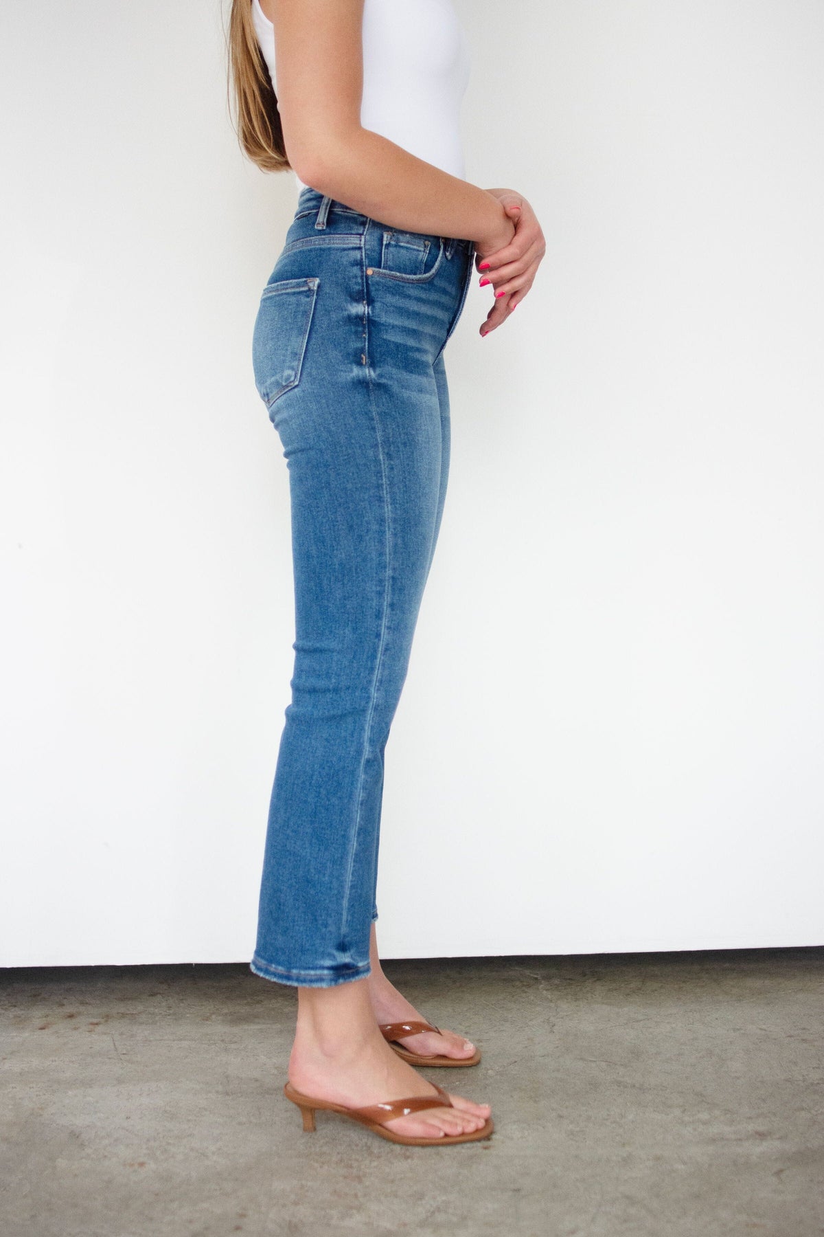 RISEN Dark Wash Tummy Control High Rise Crop Bootcut Jeans