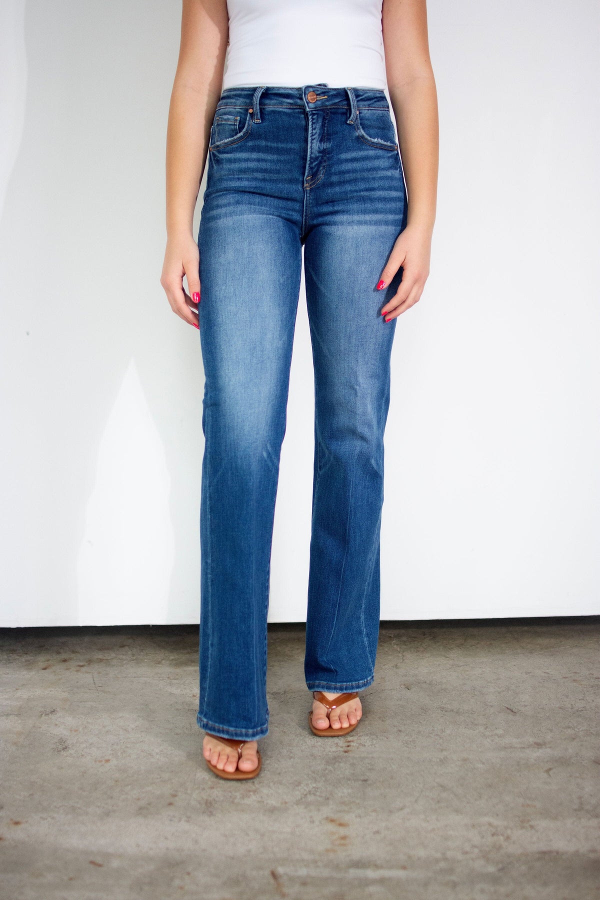 RISEN Tummy Control Dark Wash High Rise Wide Flare Jeans