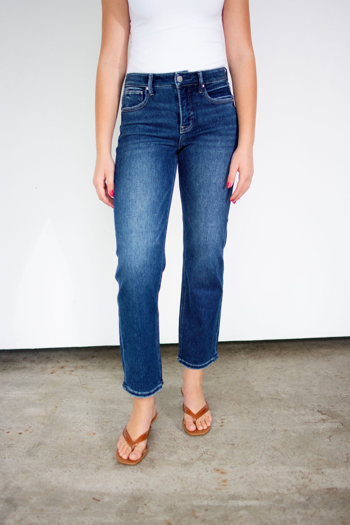 RISEN Tummy Control High Rise Ankle Straight Leg Jeans