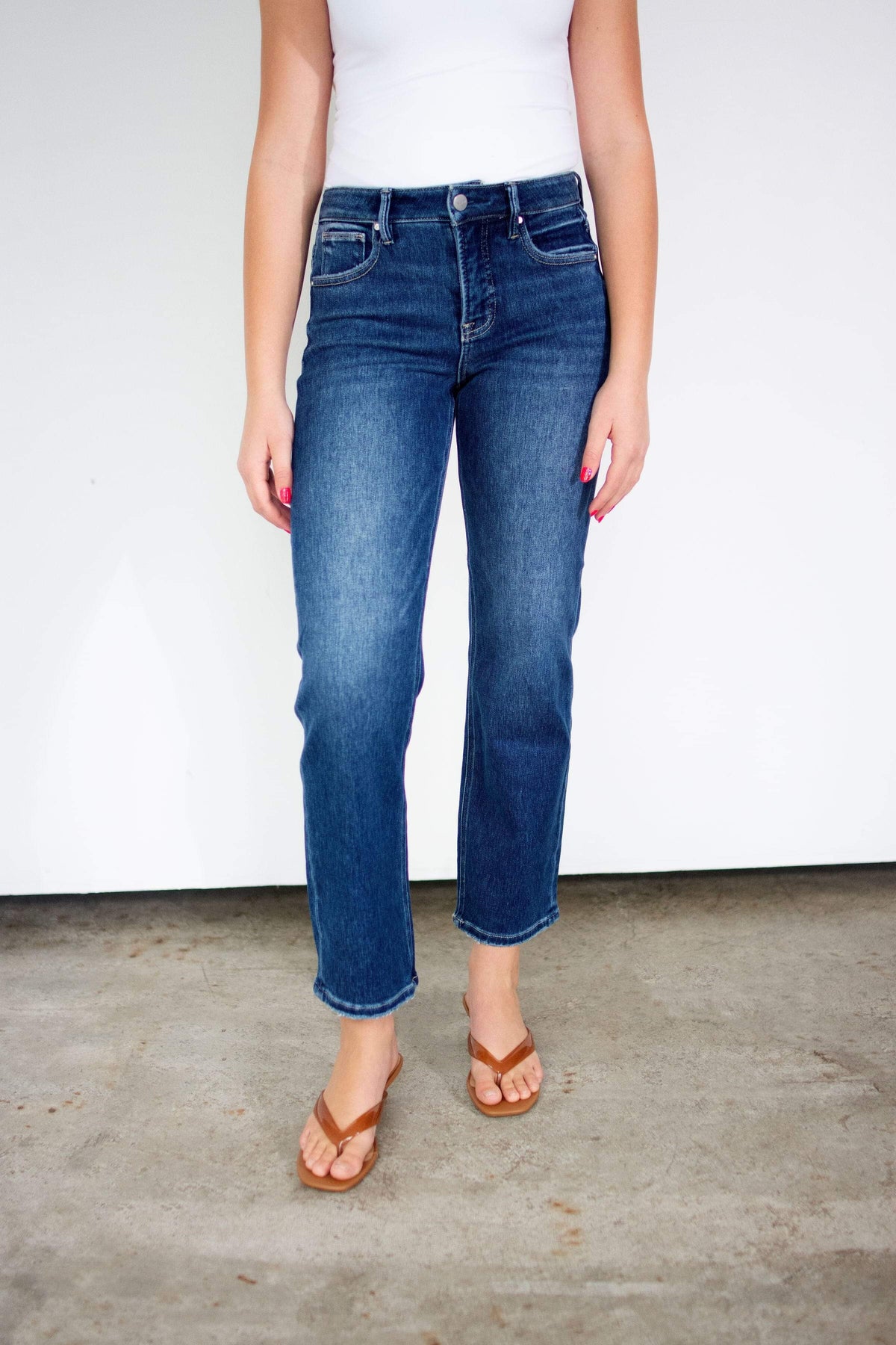RISEN Tummy Control High Rise Ankle Straight Leg Jeans