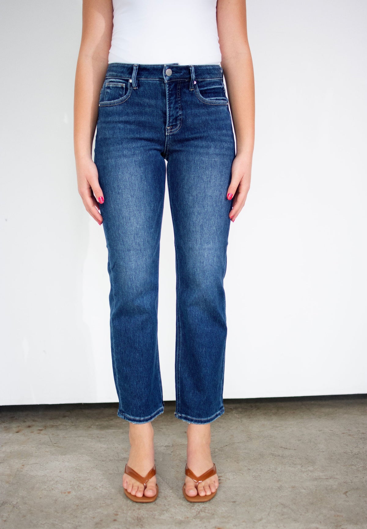 RISEN Tummy Control High Rise Ankle Straight Leg Jeans
