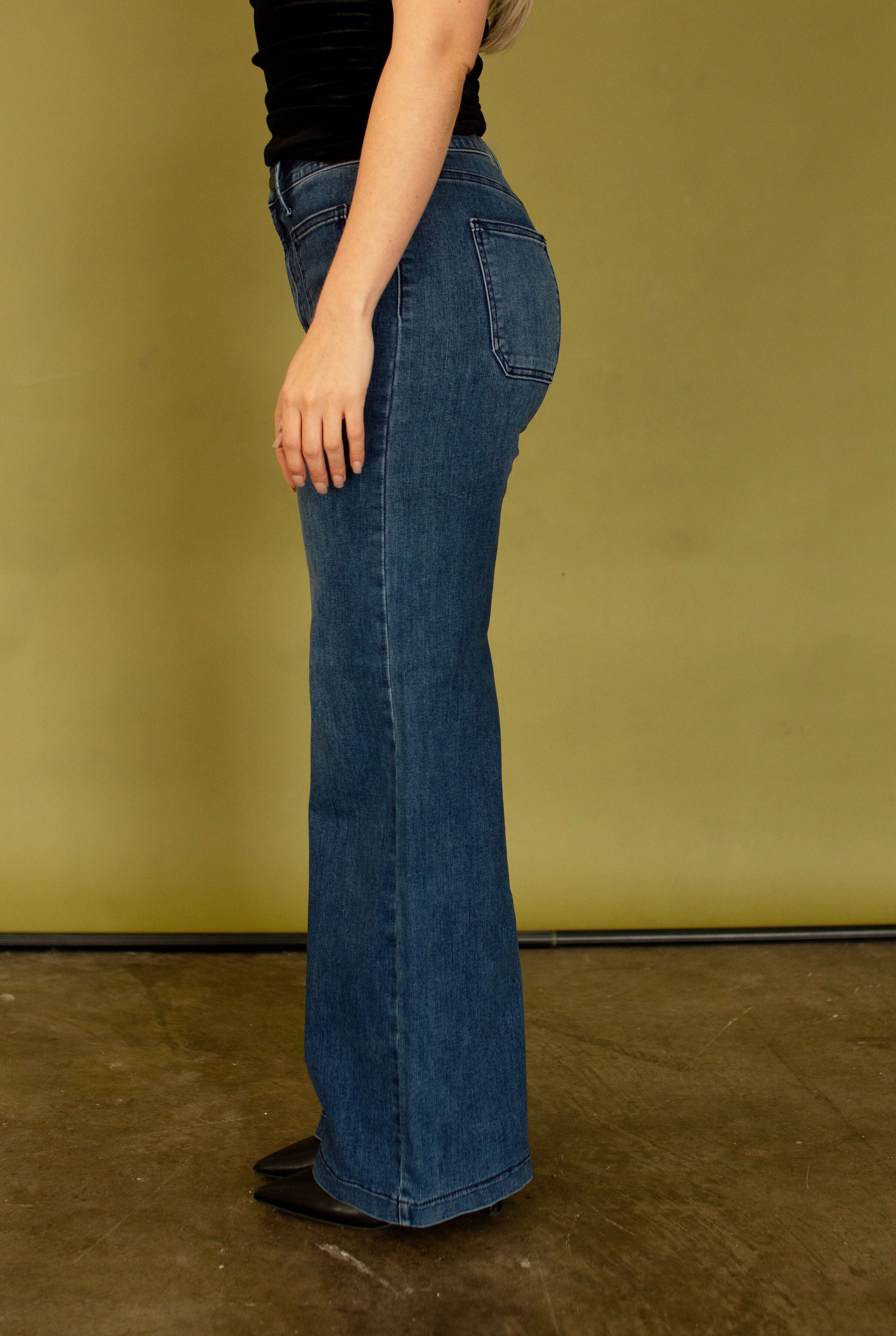 JBD Dark Wash Mini Patch Pocket Wide Leg Jeans