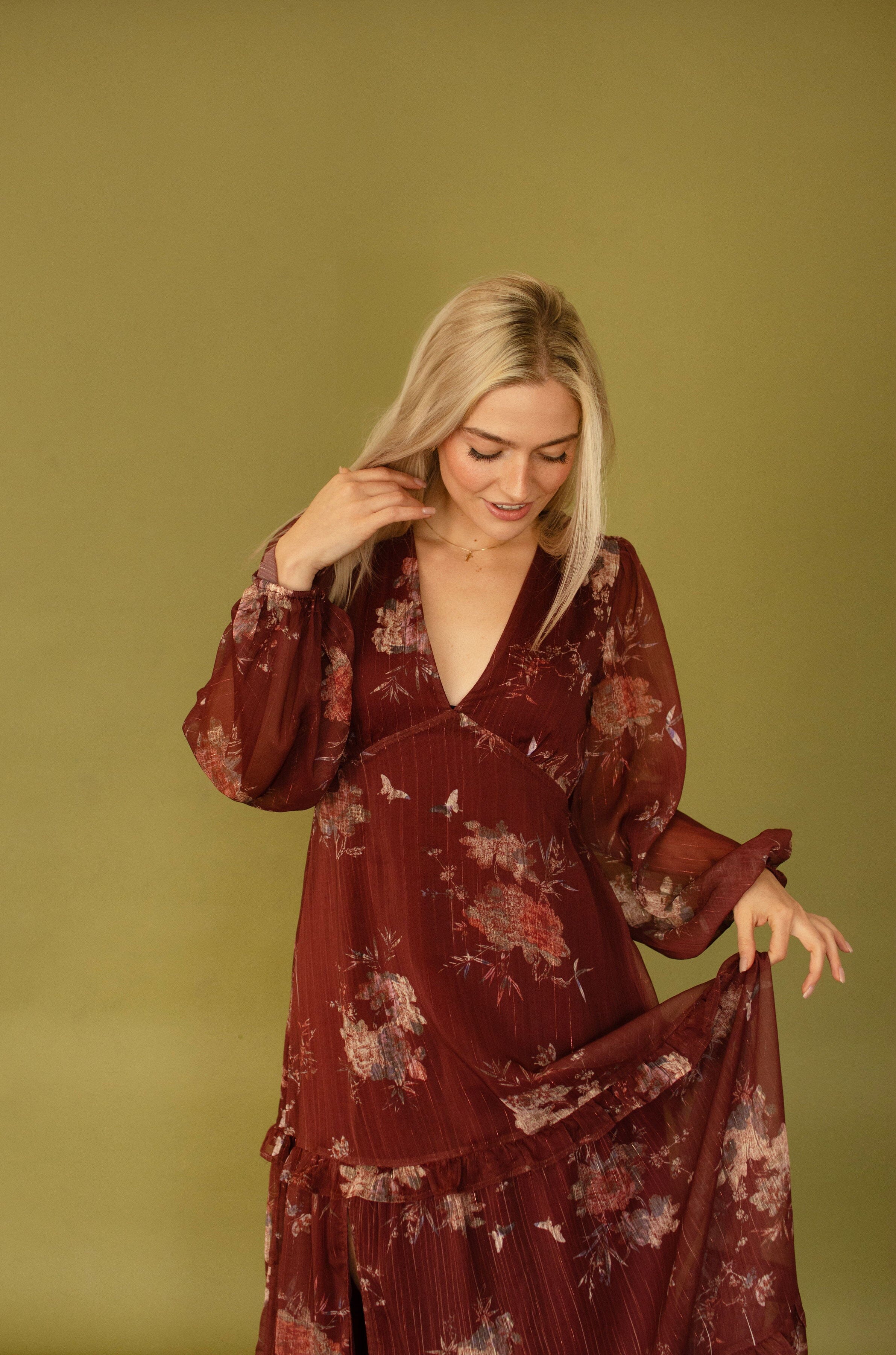 Burgundy Floral Maxi Dress