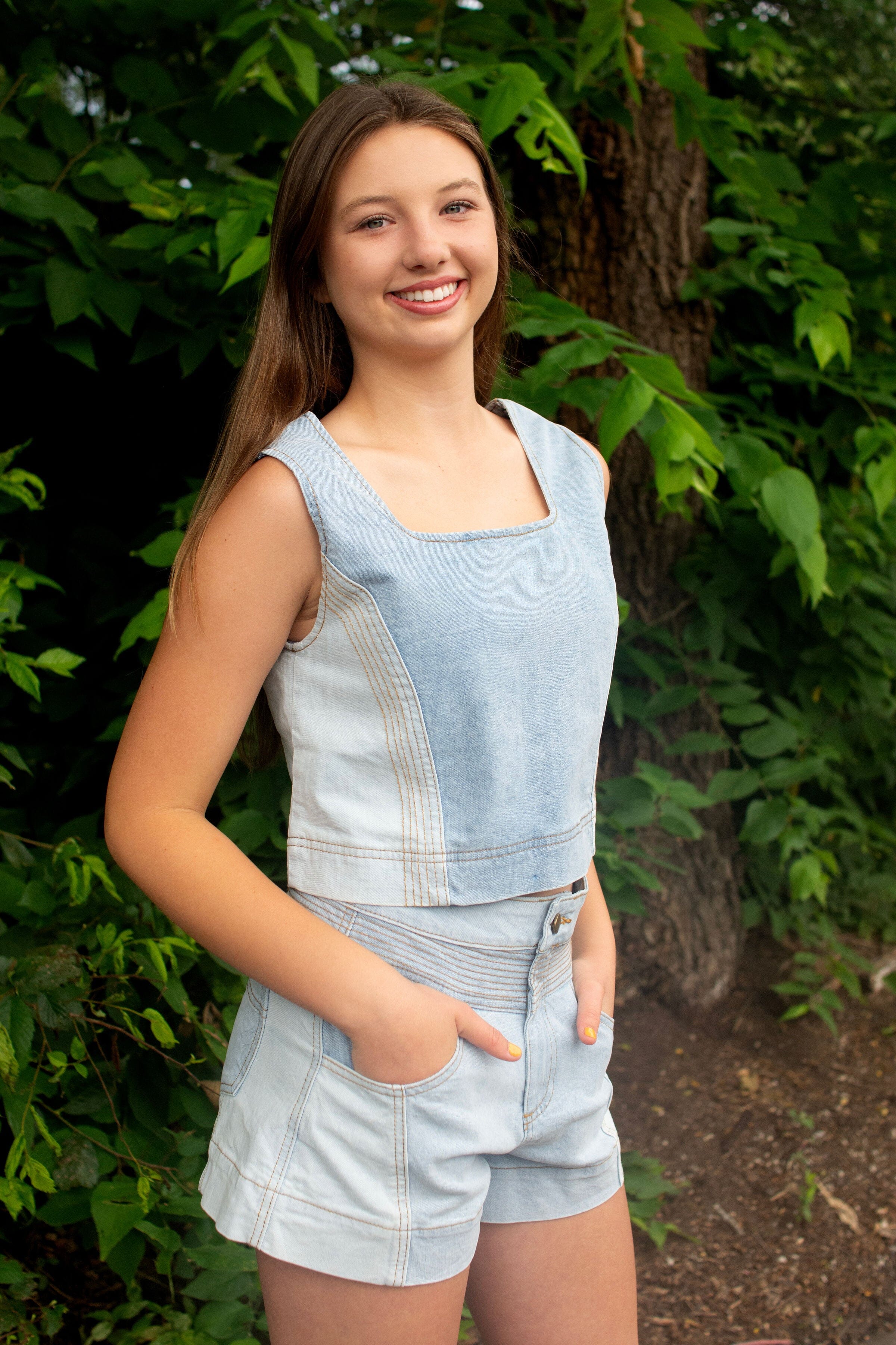 Mix Denim Color Block Sleeveless Top