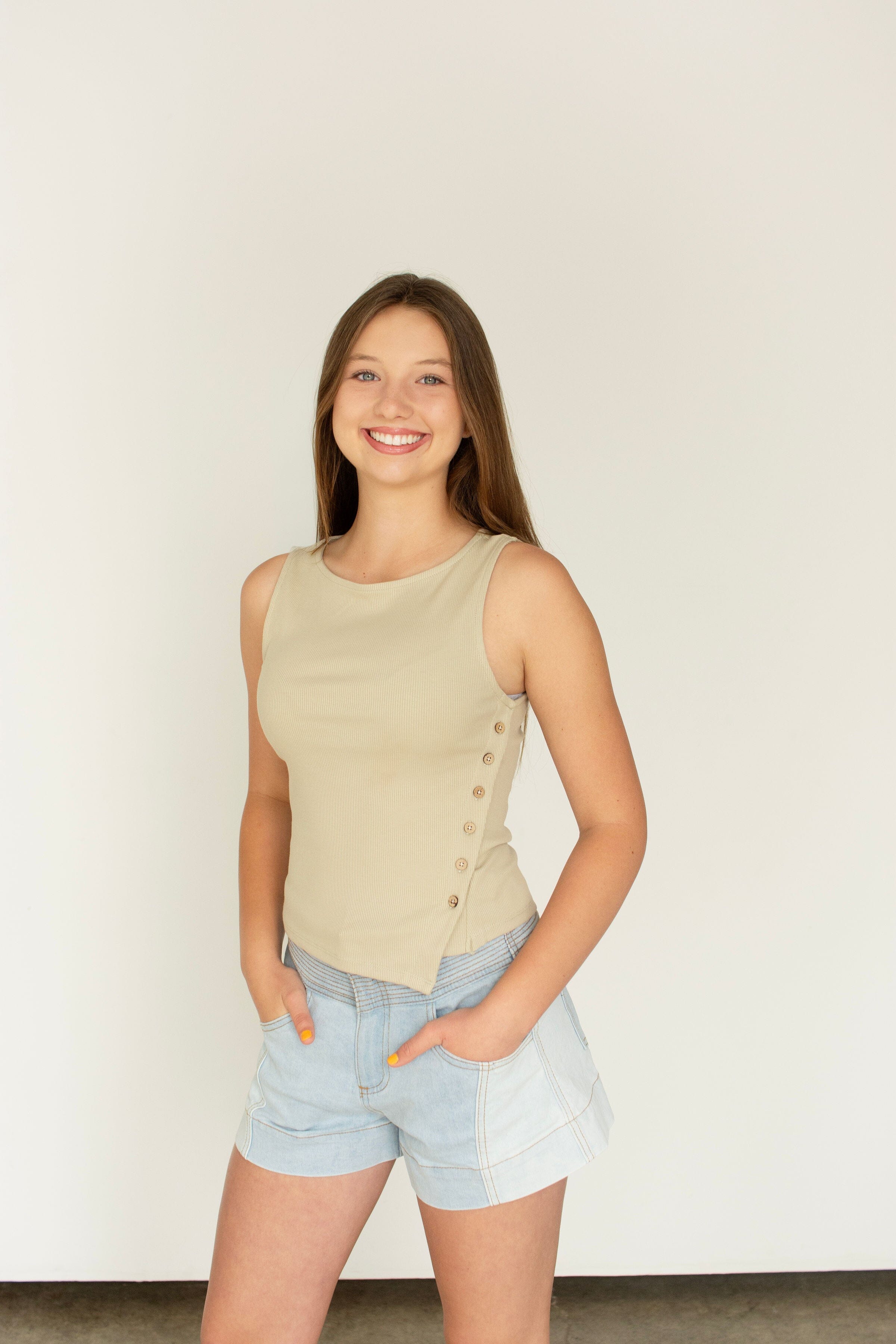 Sage Ribbed Boat Neck Top | 100% Cotton Side-Button Knit