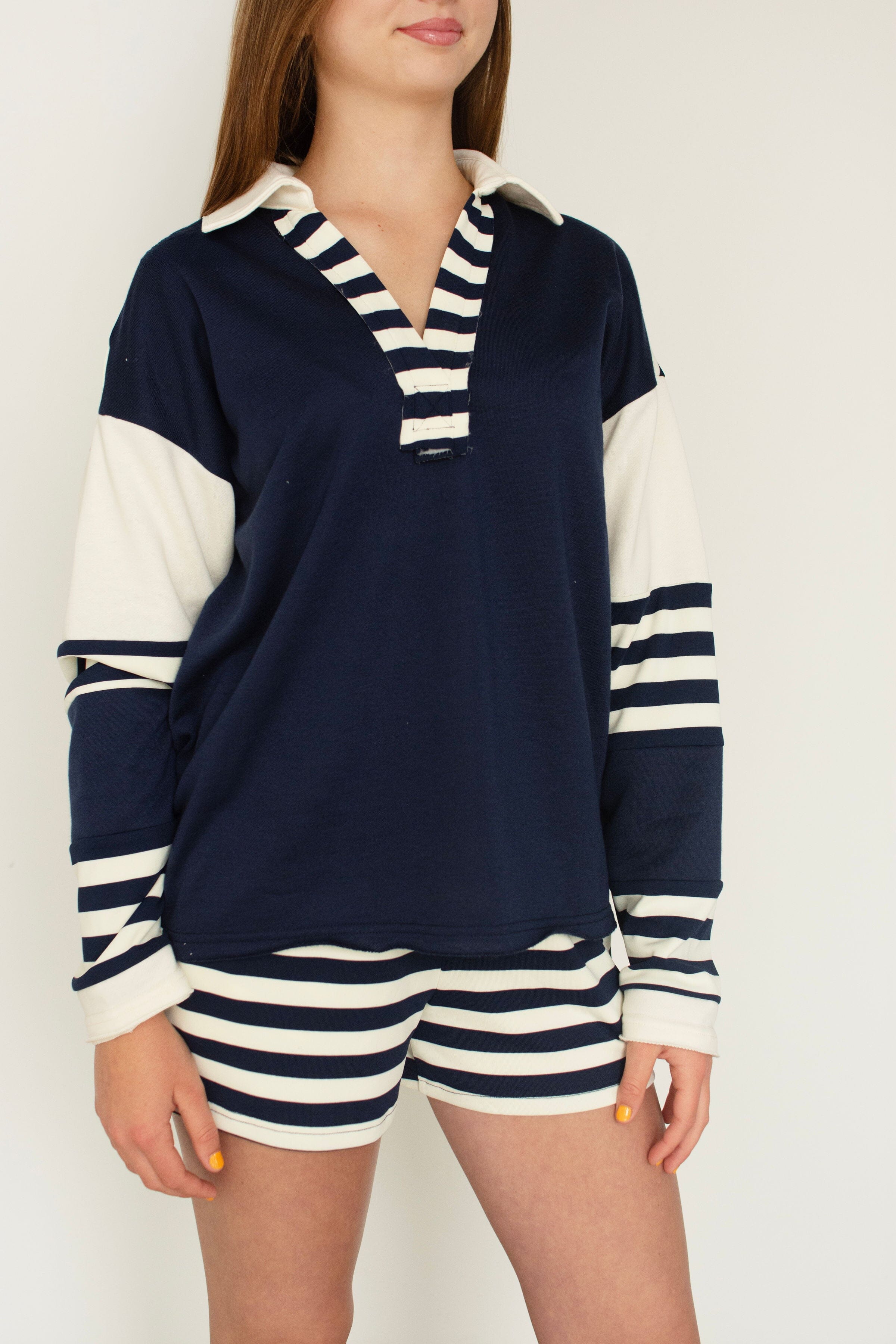 Coastal Stripe French Terry Lounge Shorts - Ultra-Soft Relaxed Fit