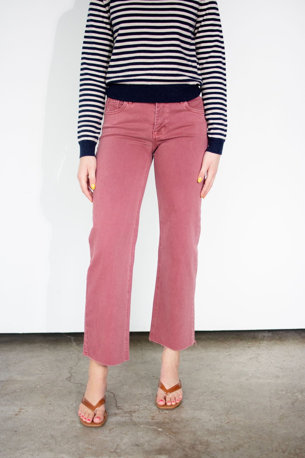 RISEN Tummy Control Mid-Rise Washed Maroon Straight Leg Jeans