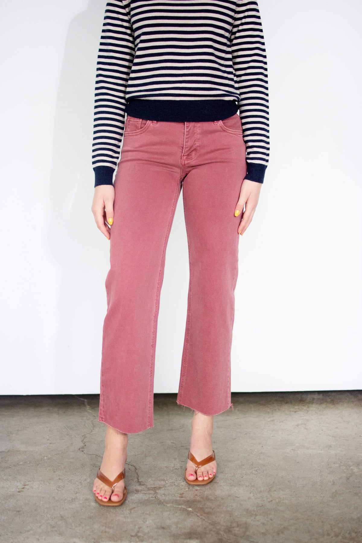 RISEN Tummy Control Mid-Rise Washed Maroon Straight Leg Jeans