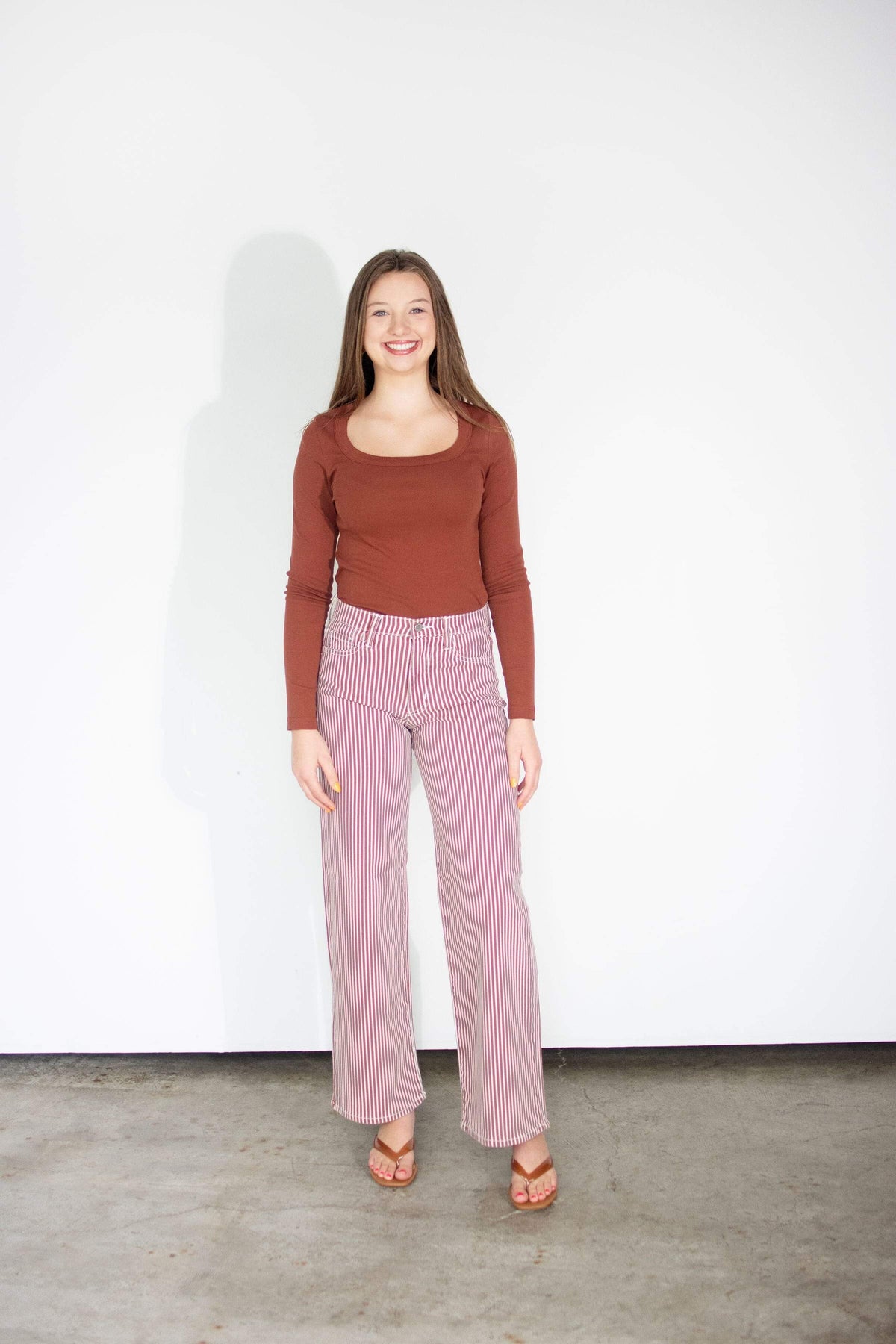 Premium Rust Cotton Scoop Neck Long Sleeve Tee