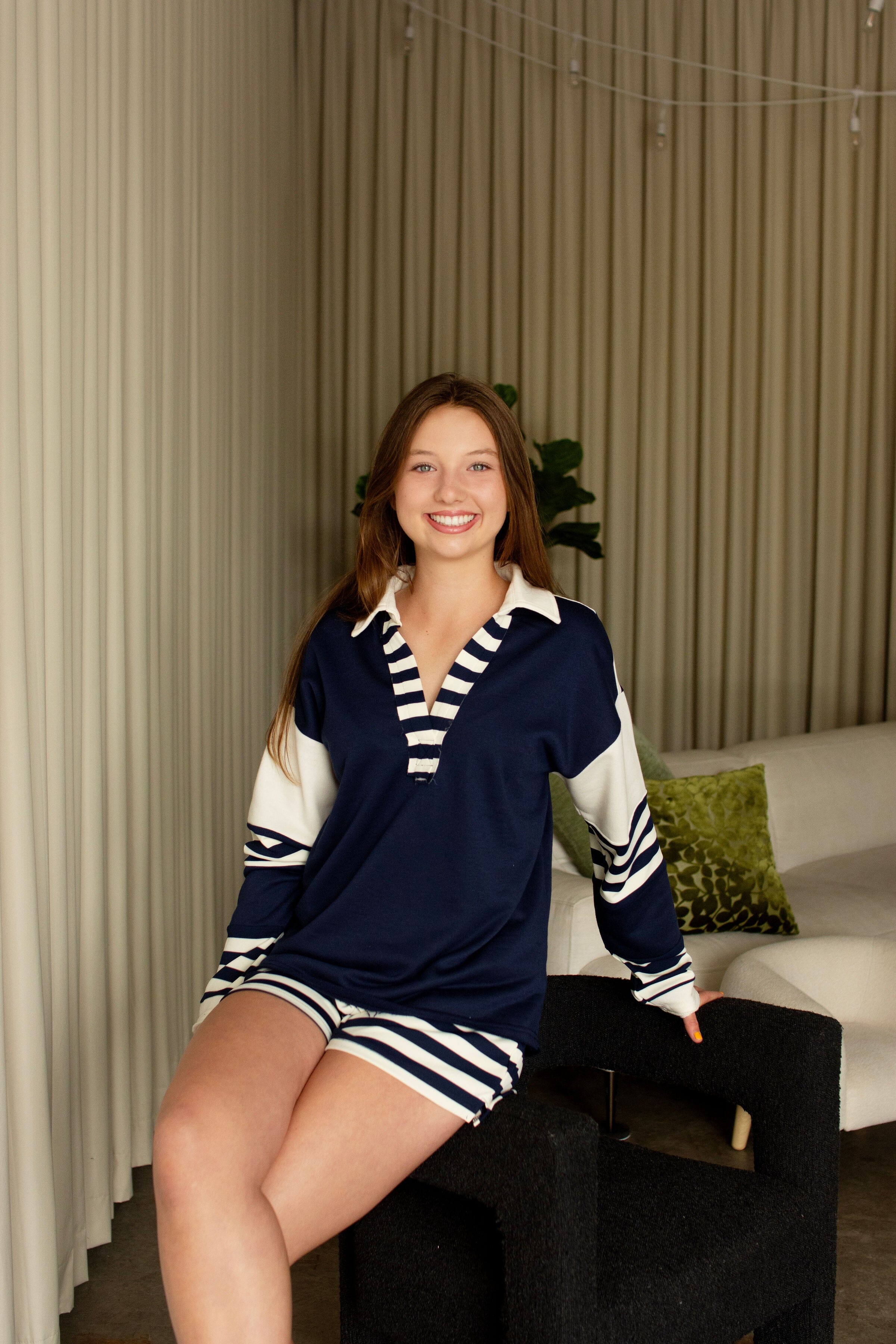 Coastal Stripe French Terry Lounge Shorts - Ultra-Soft Relaxed Fit