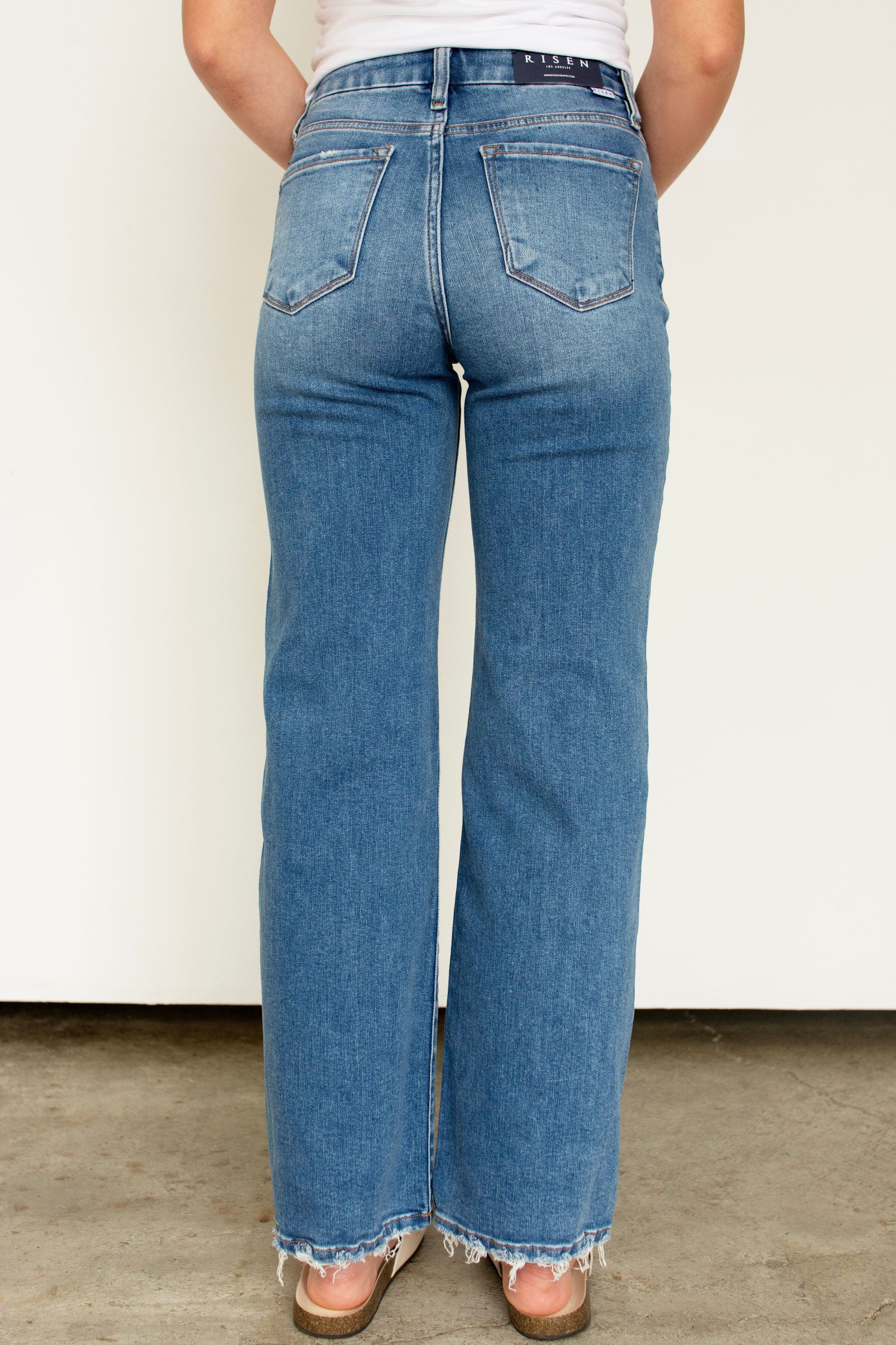 RISEN High Rise Medium Wash Cropped Wide-Leg Jeans