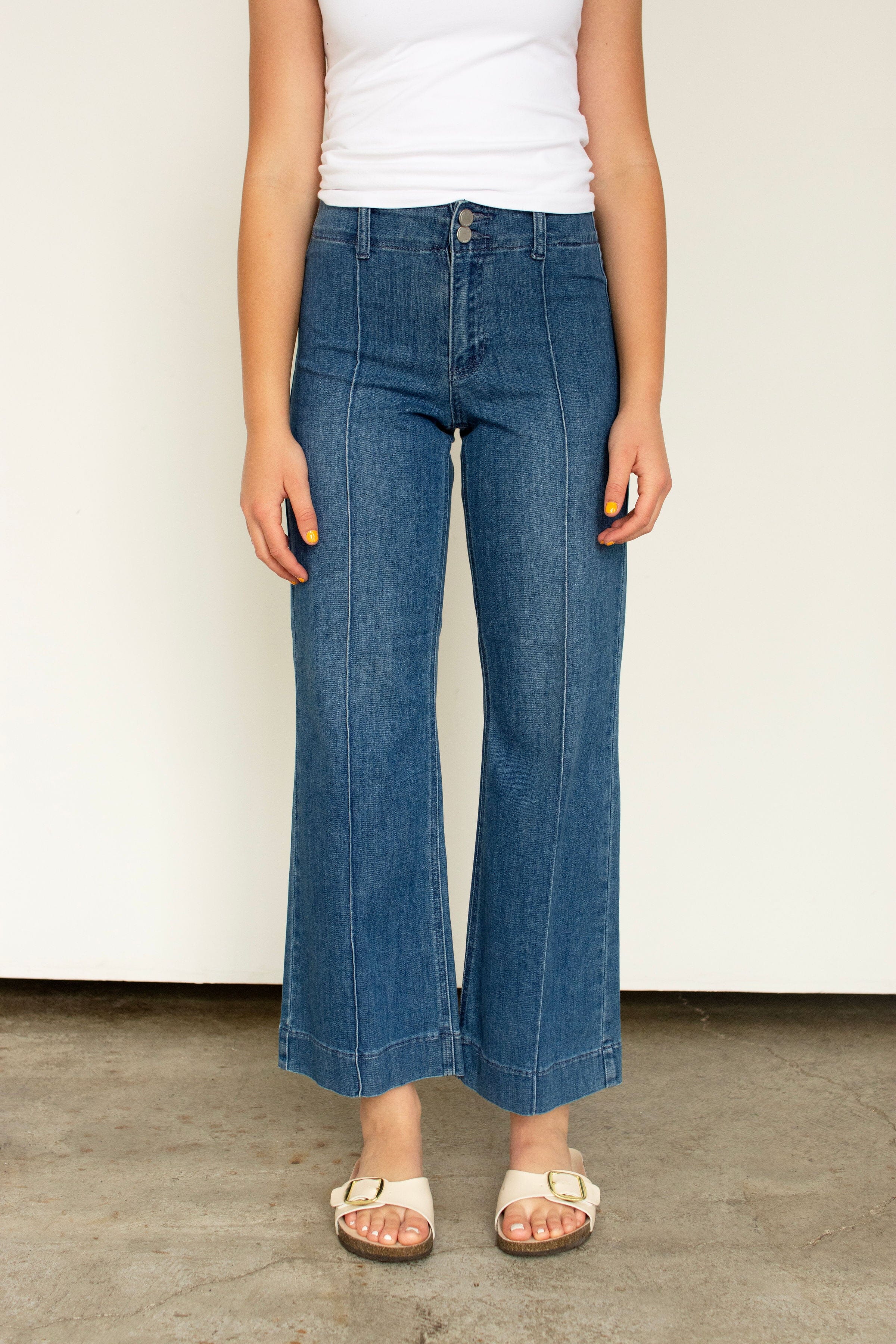 JBD High-Rise Pintuck Wide Leg Trouser Jeans - Dark Wash