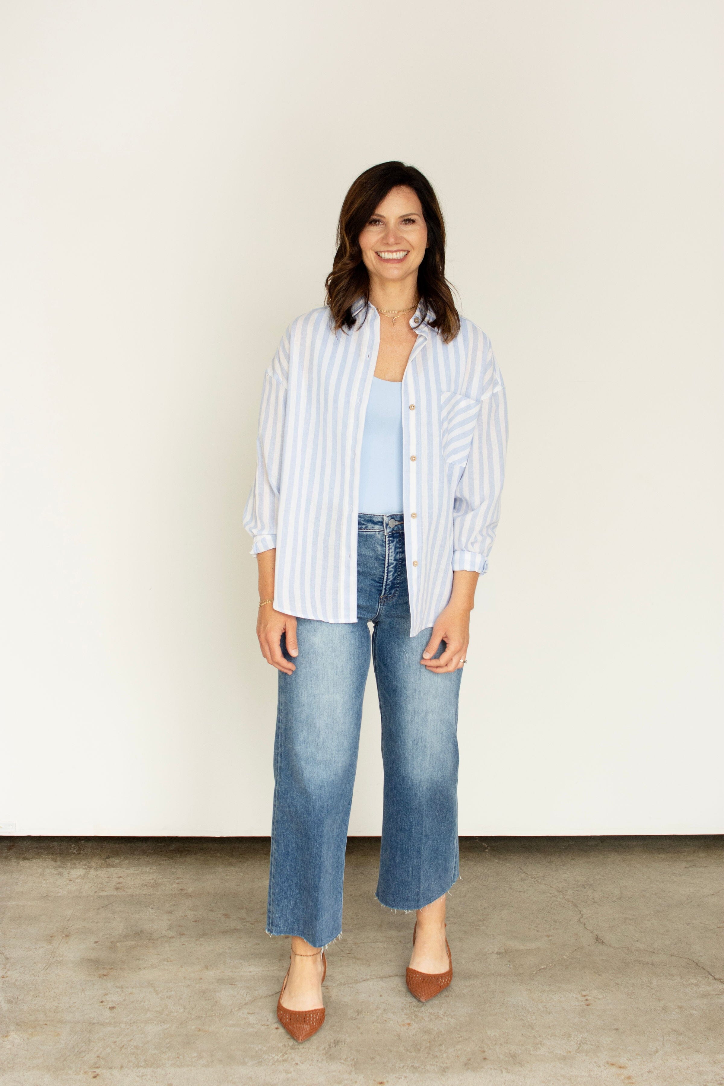 The Coastal Classic | Relaxed Blue Striped Cotton Button-Down Top