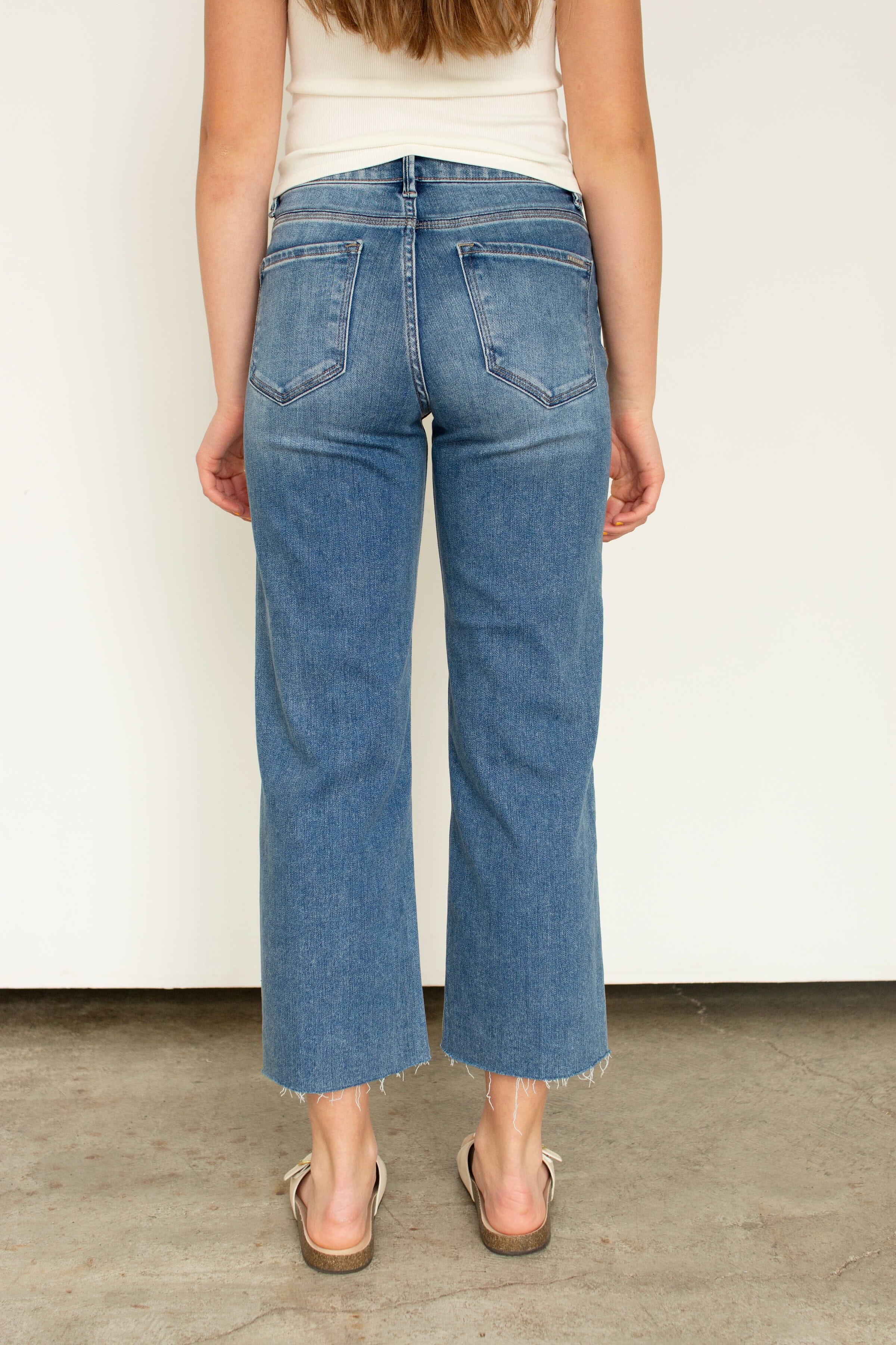 RISEN Tummy Control High Rise Crop Wide Creased Jeans