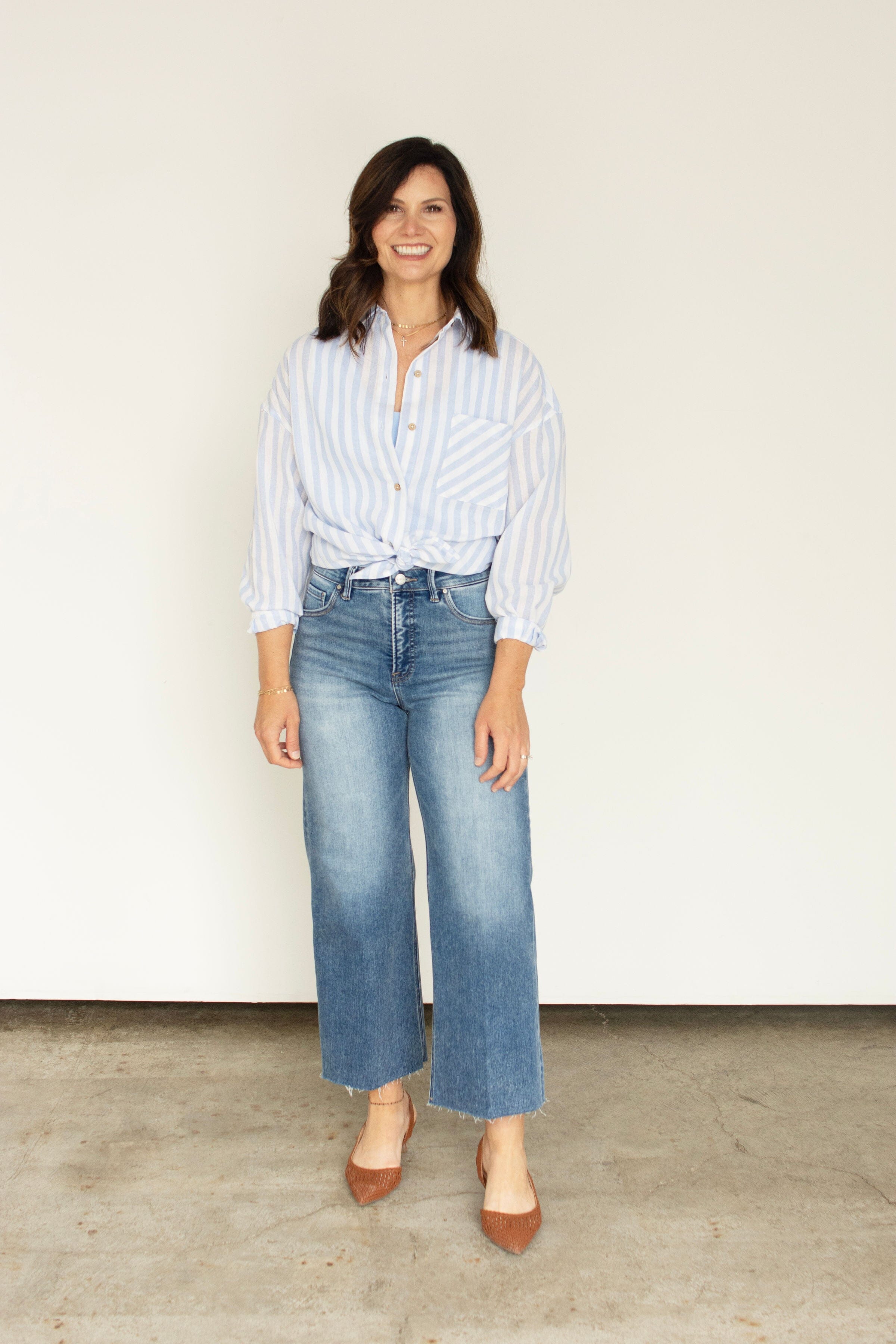 The Coastal Classic | Relaxed Blue Striped Cotton Button-Down Top
