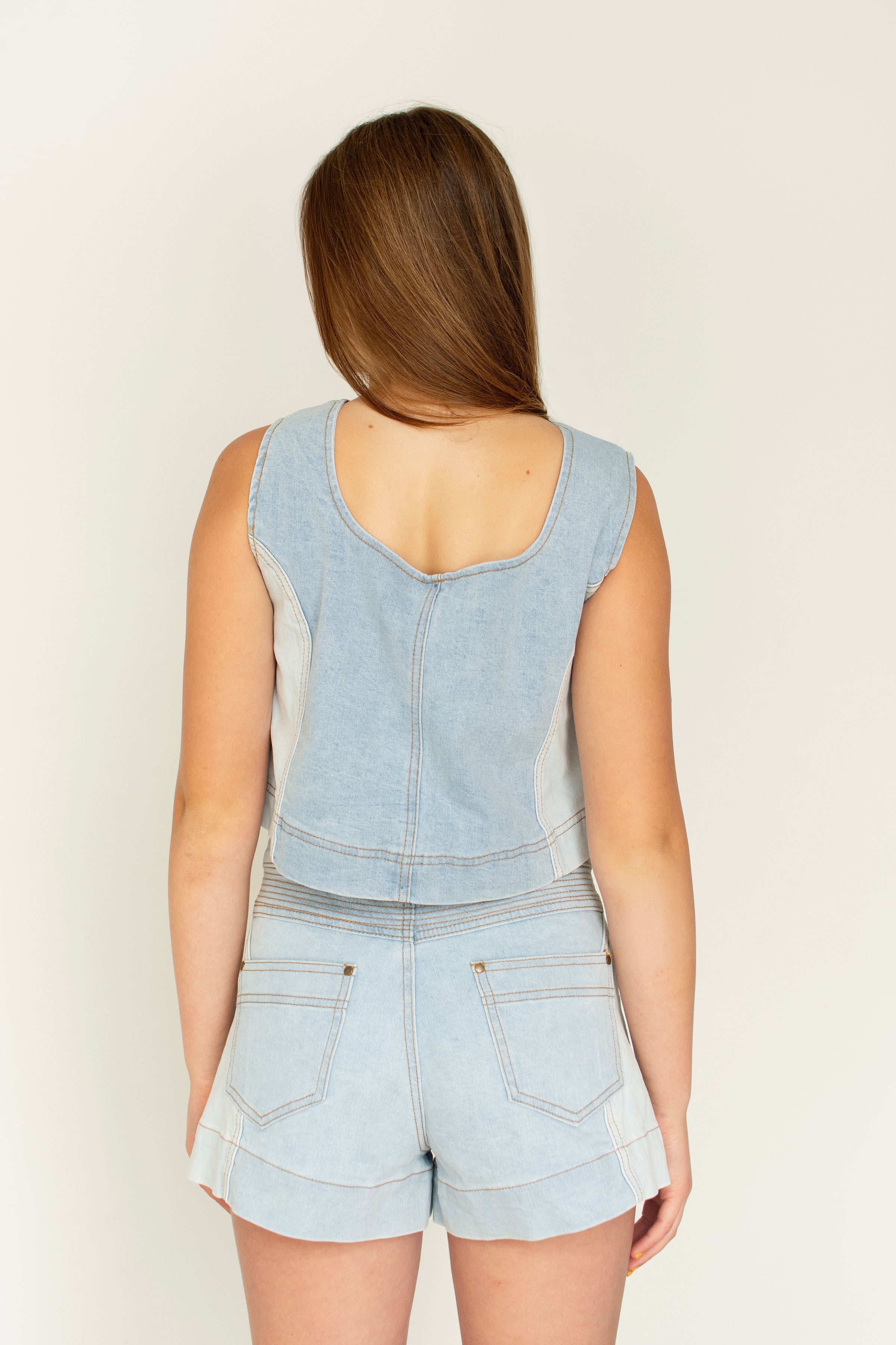 Mix Denim Color Block Shorts