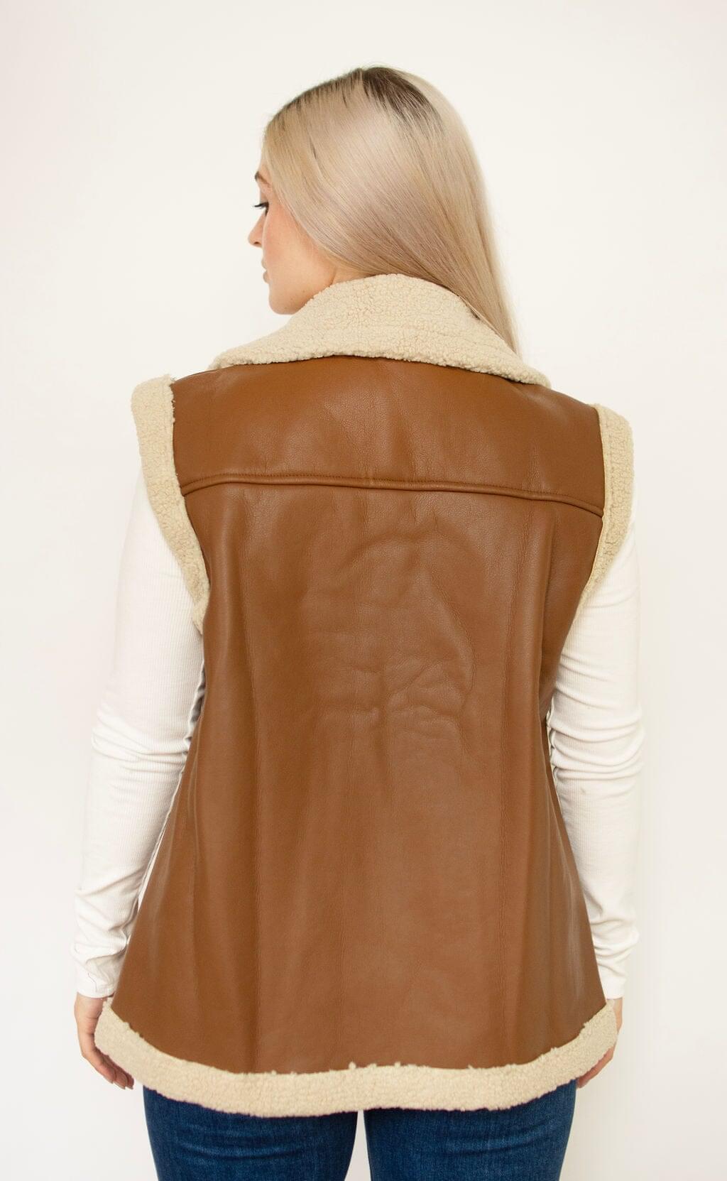 Brown Faux Leather Shearling Vest