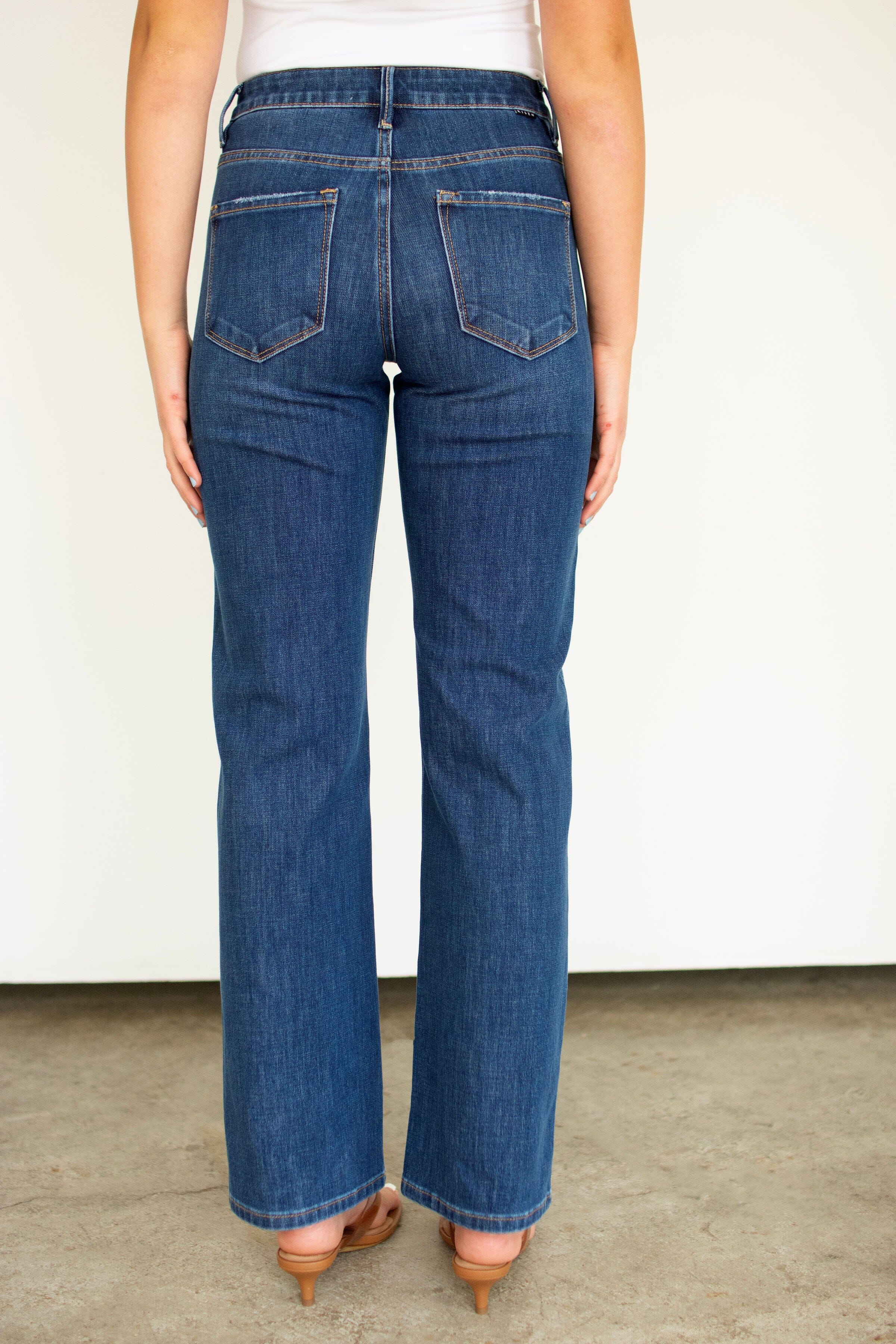 RISEN Dark Wash Tummy Control 4-way Stretch High Rise Straight Leg Jeans